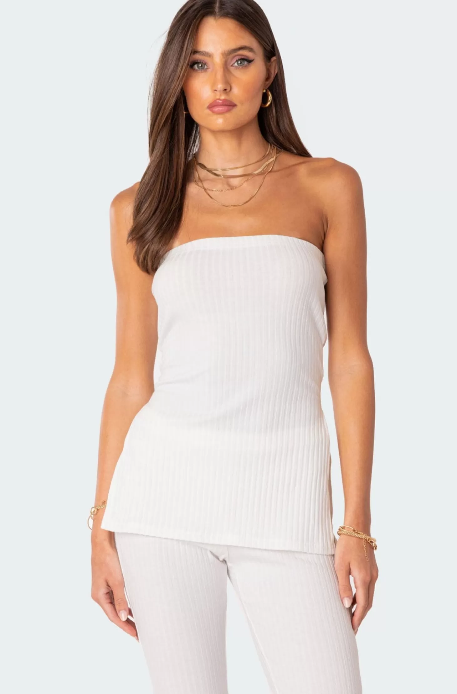 edikted Dekota Slit Ribbed Top* Strapless Tops