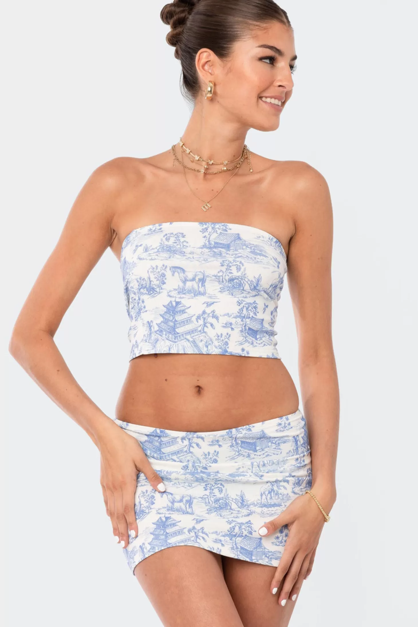 edikted Delft Print Strapless Top* Crop Tops | Strapless Tops