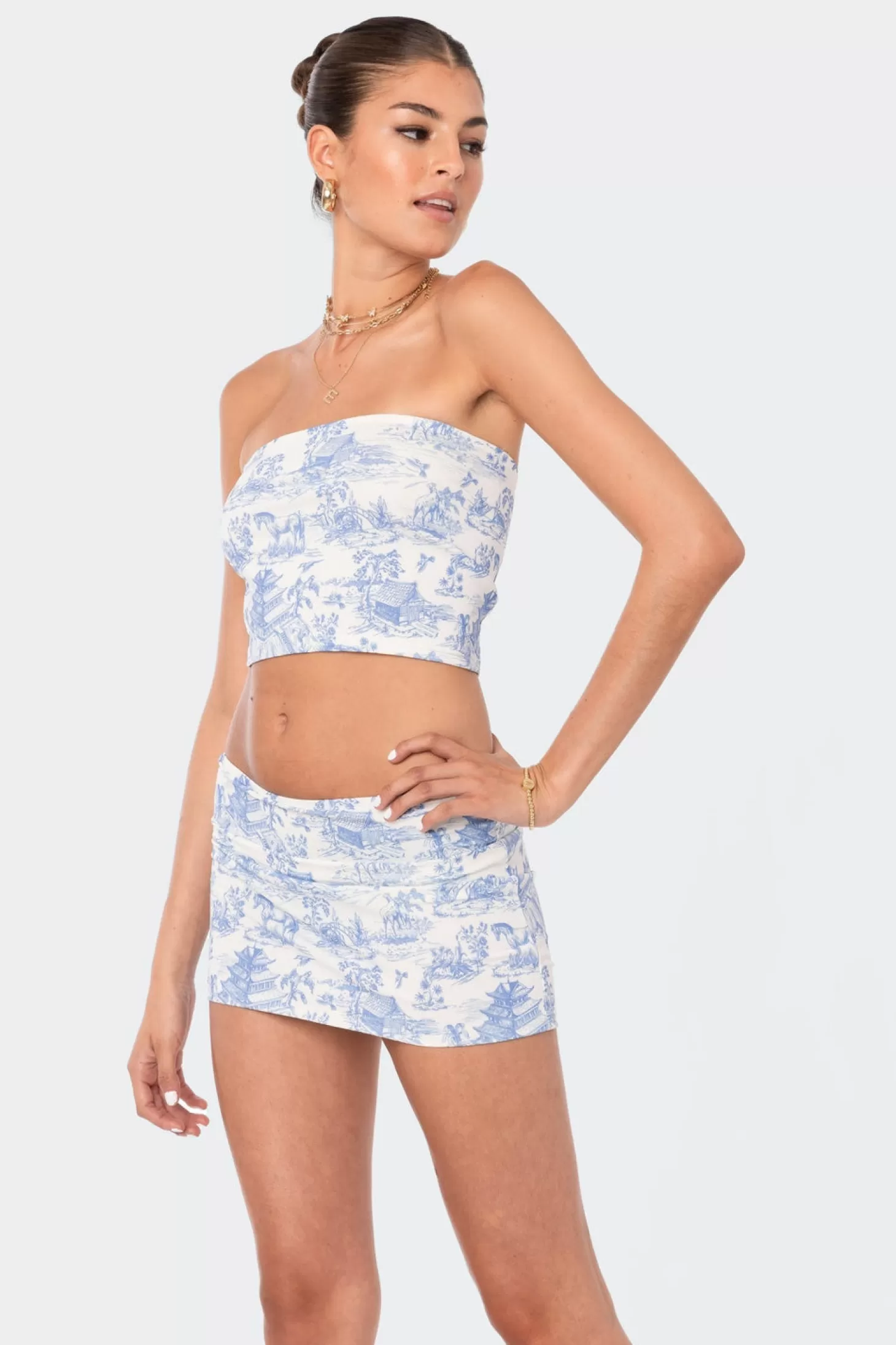 edikted Delft Print Strapless Top* Crop Tops | Strapless Tops