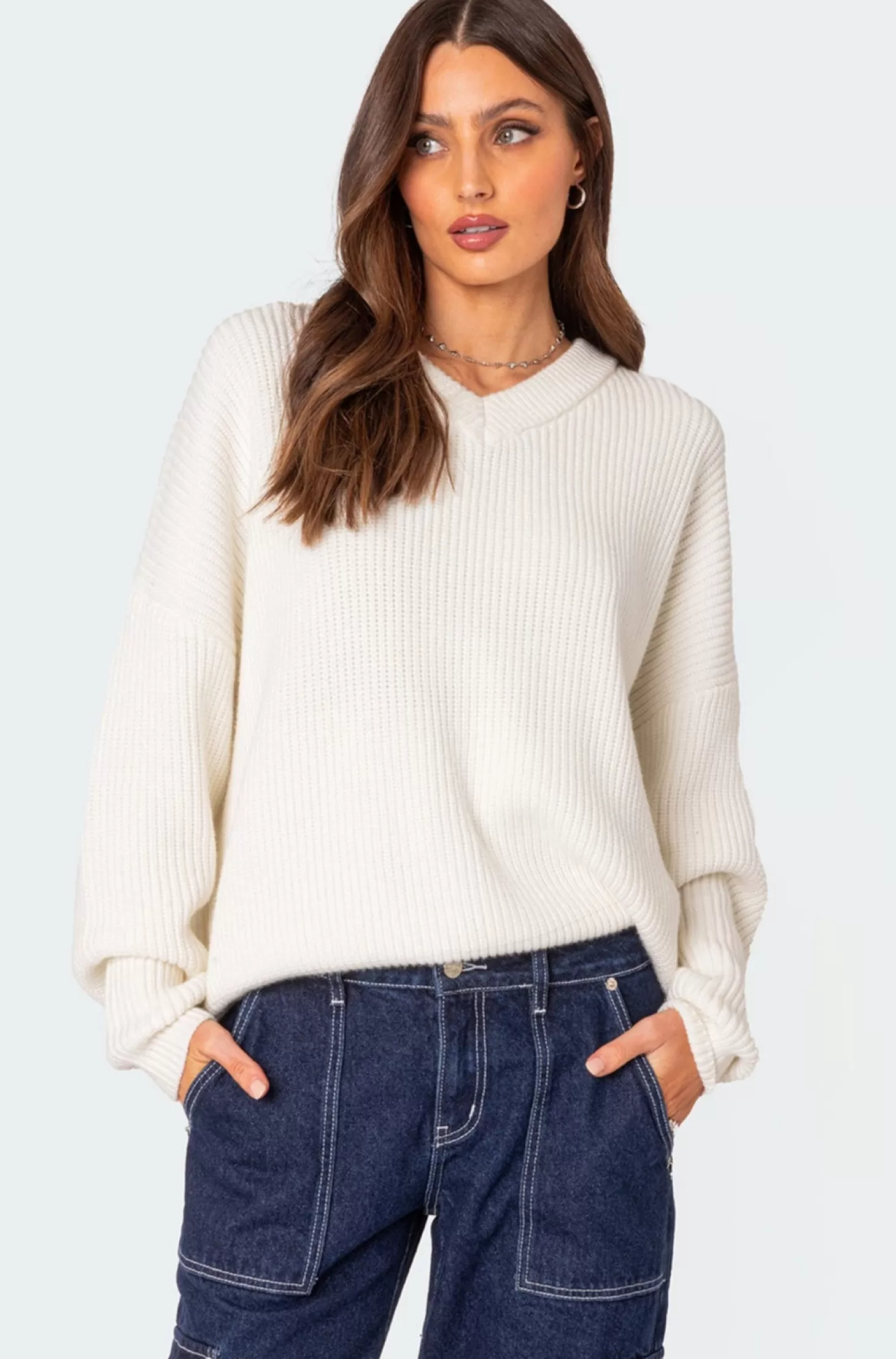 edikted Denny Oversized V Neck Sweater* Sweaters & Cardigans | Long Sleeve Tops