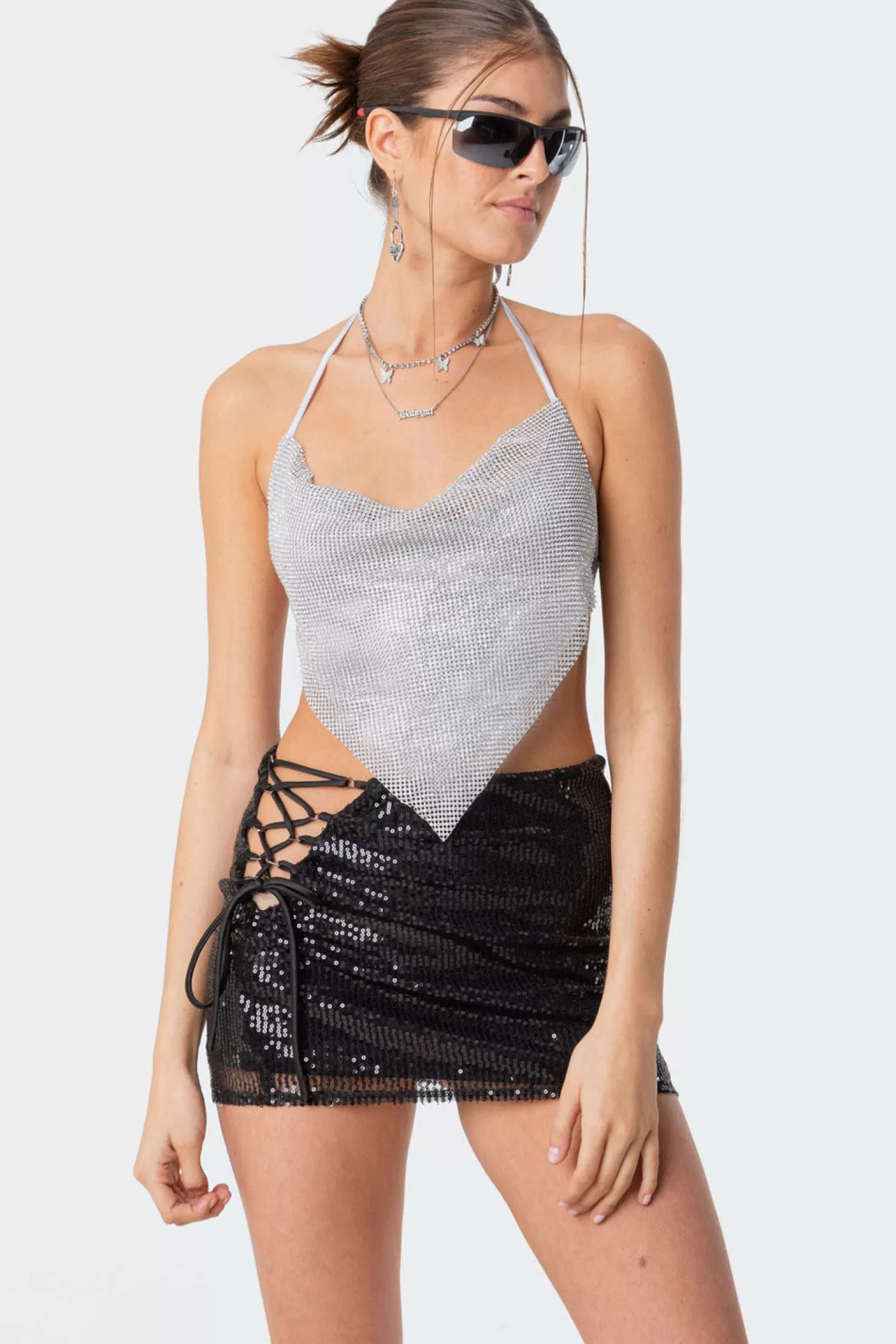 edikted Diamond Rhinestone Cowl Necktop* Crop Tops | Night Out