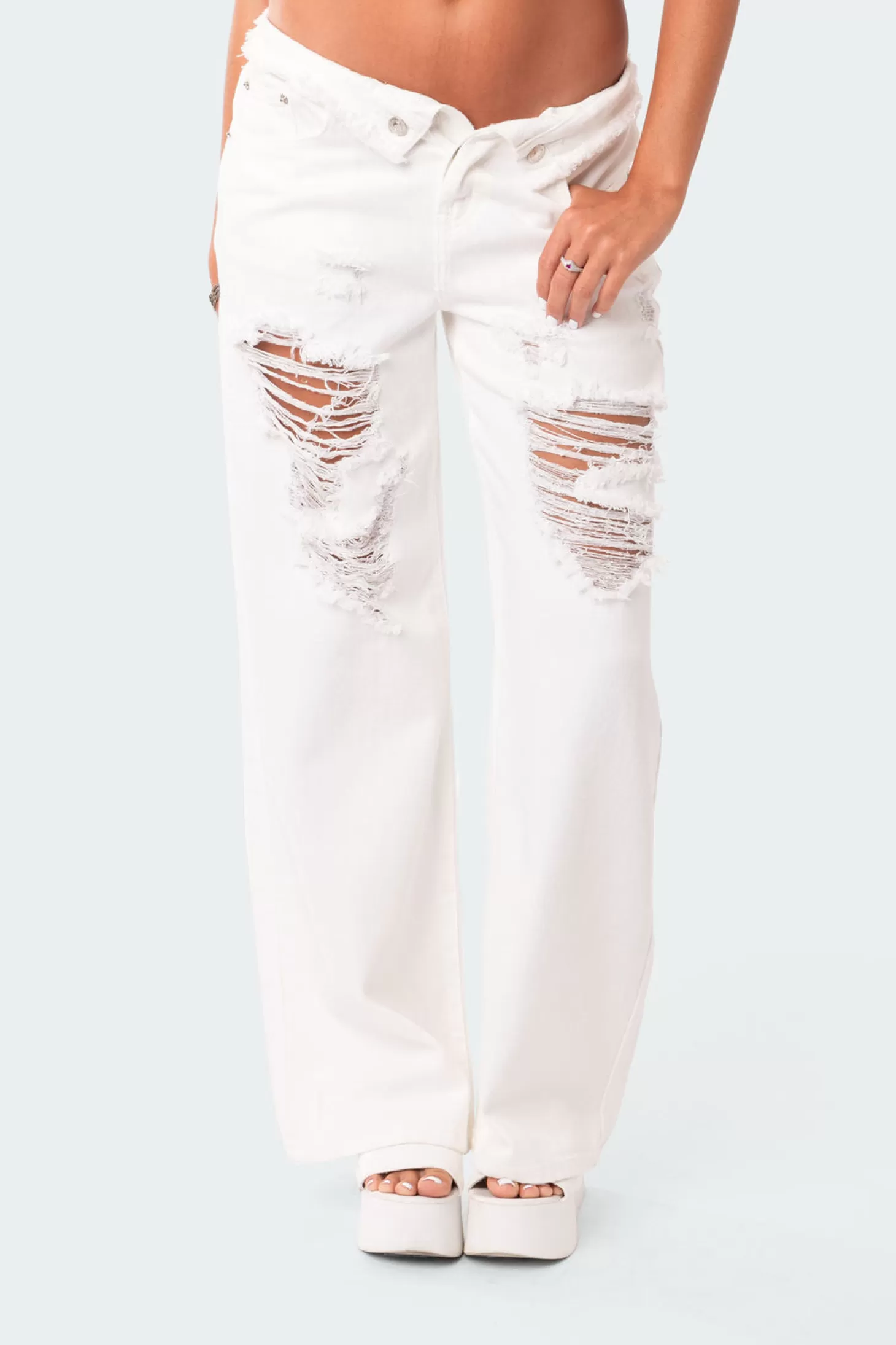 edikted Distressed Fold Over Boyfriend Jeans* Jeans | Jeans