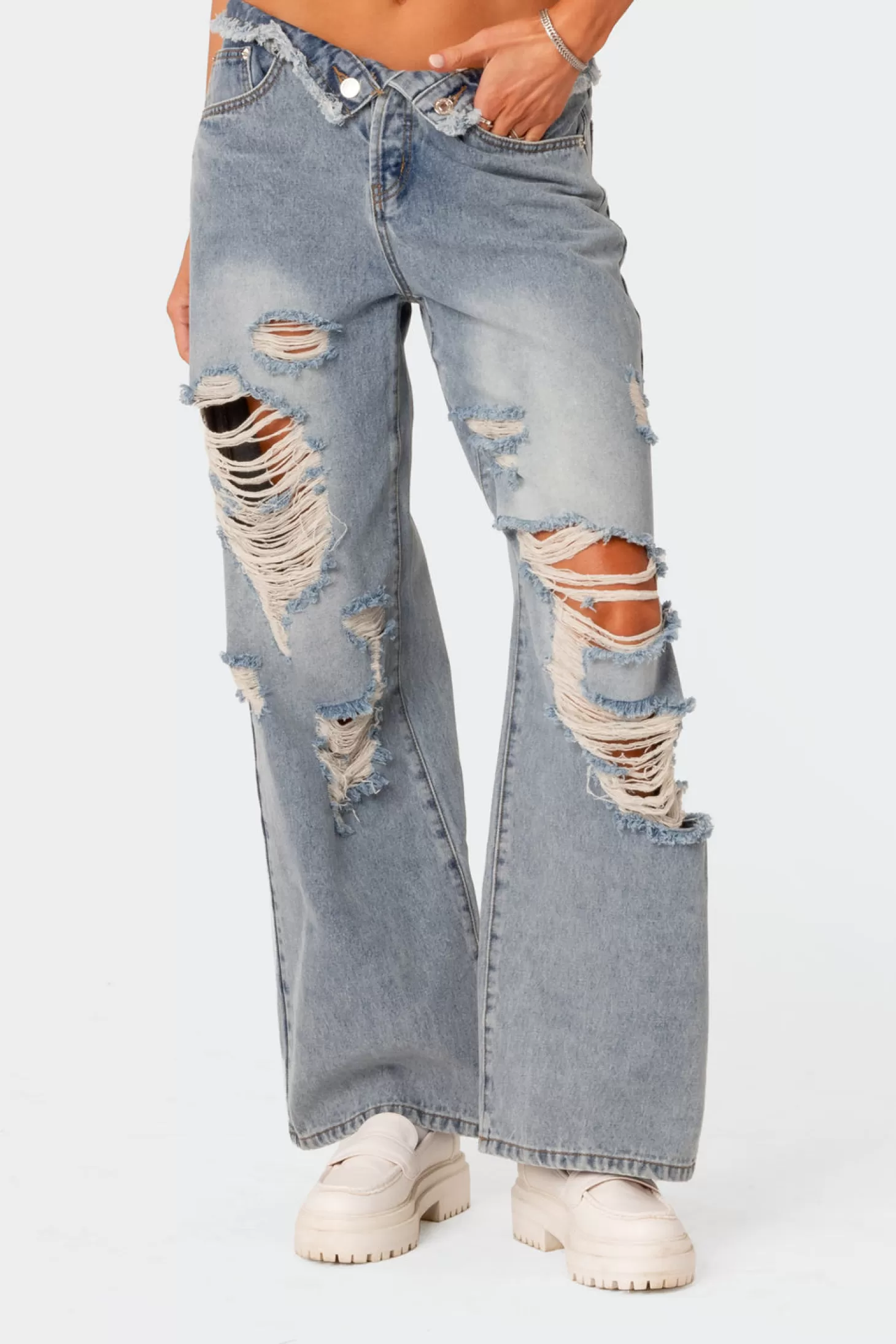 edikted Distressed Fold Over Boyfriend Jeans* Jeans | Jeans