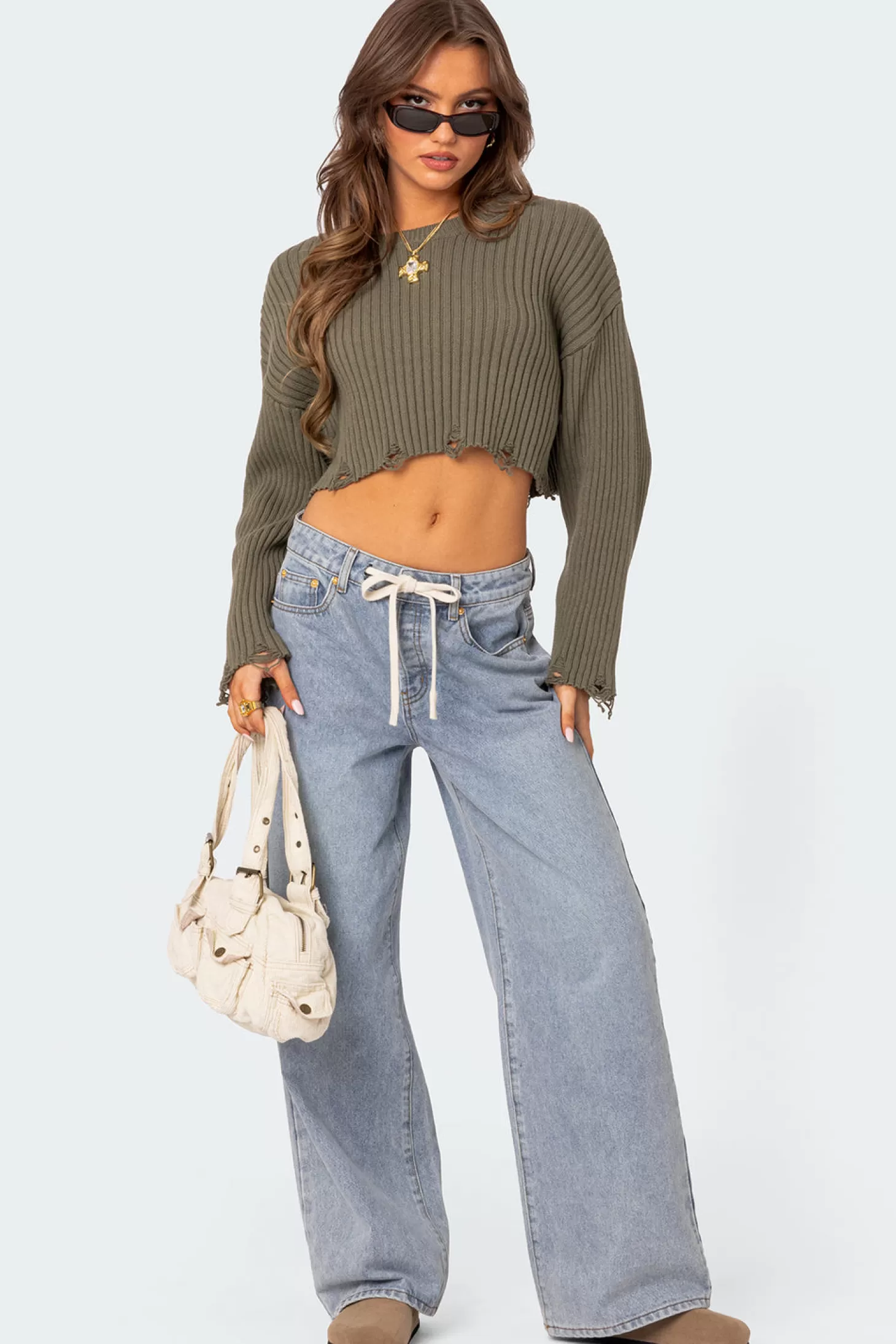 edikted Distressed Hem Oversized Cropped Sweater* Crop Tops | Sweaters & Cardigans