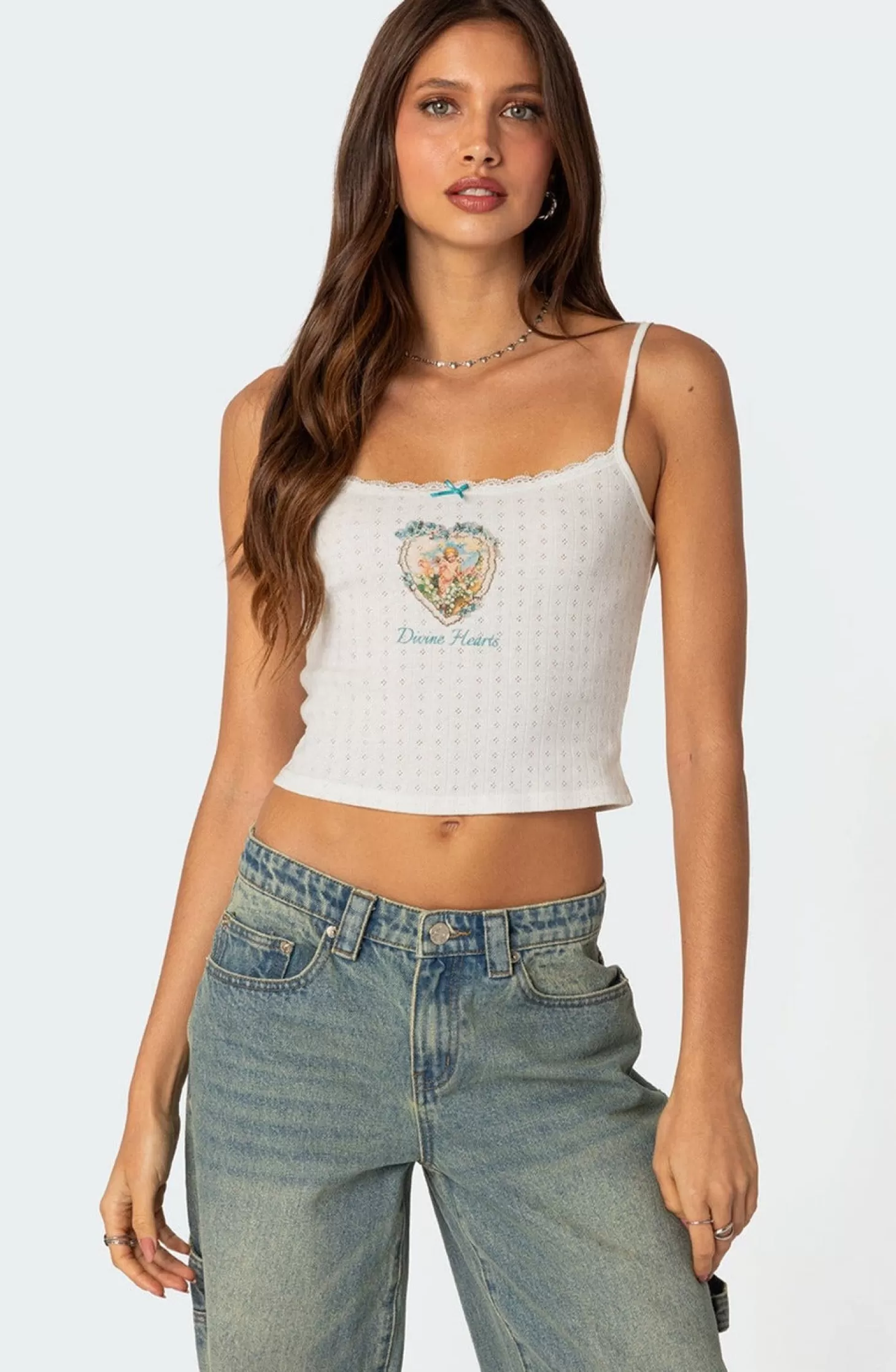 edikted Divine Hearts Pointelle Tank Top* Tank Tops | Graphic Tops