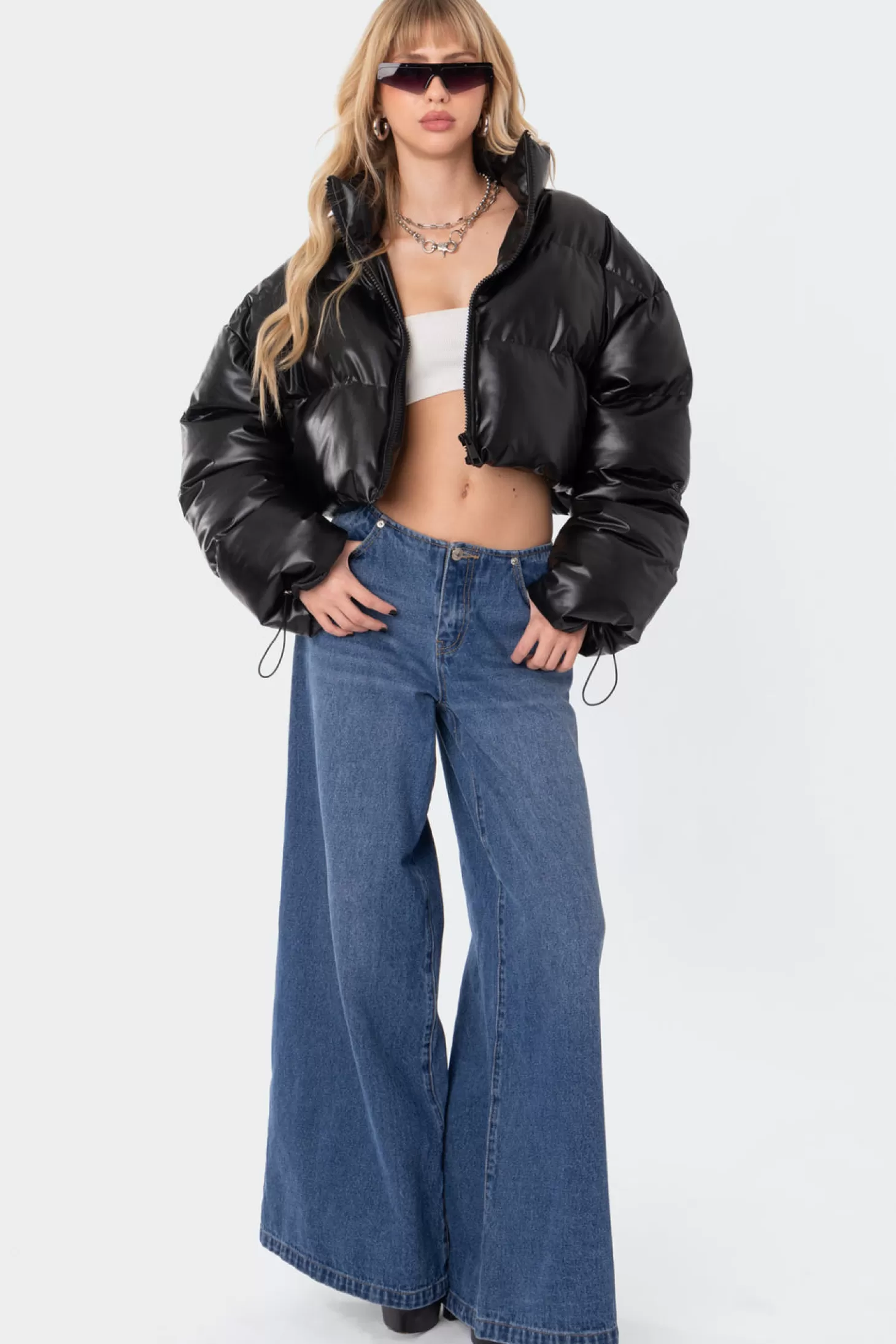 edikted Dusk Cropped Faux Leather Puffer* Jackets & Coats