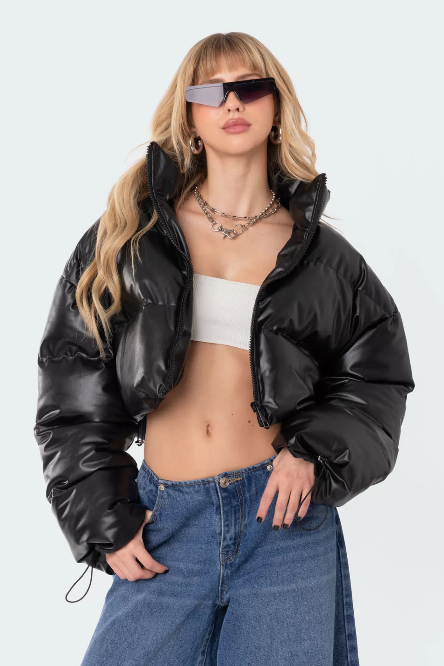 edikted Dusk Cropped Faux Leather Puffer* Jackets & Coats