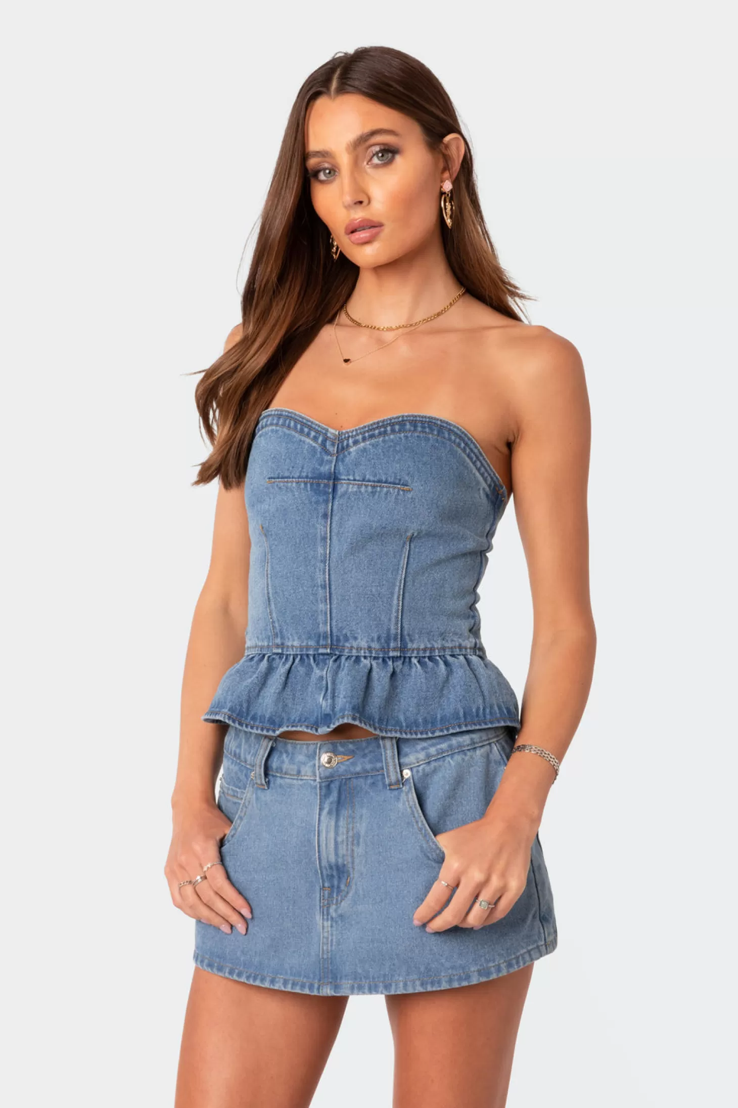 edikted Echo Peplum Denim Corset* Corsets | Corsets