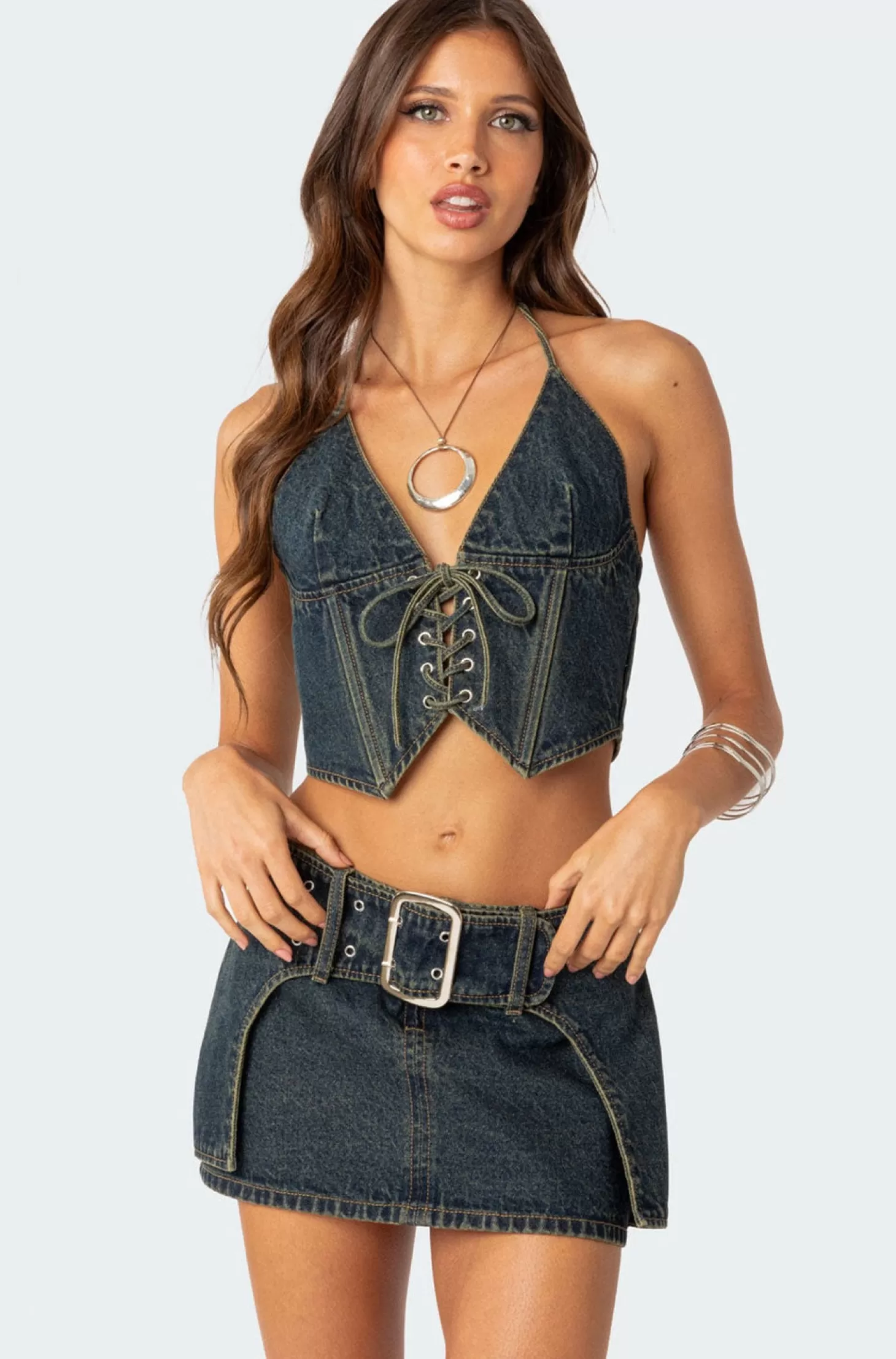 edikted Elara Washed Denim Lace Up Corset* Corsets | Corsets