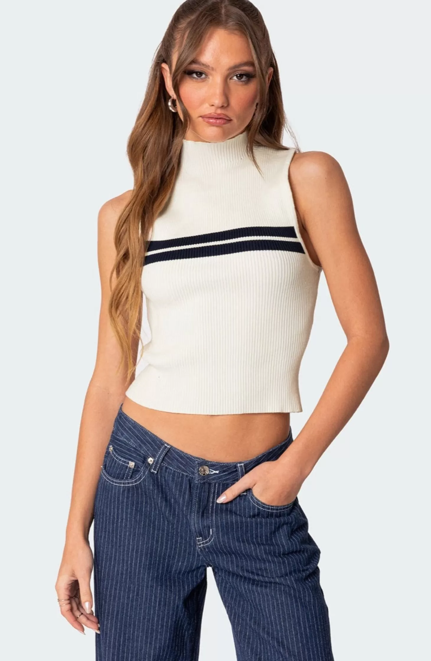 edikted Eliza Ribbed High Neck Top* Knitted Tops | Sweaters & Knitwear