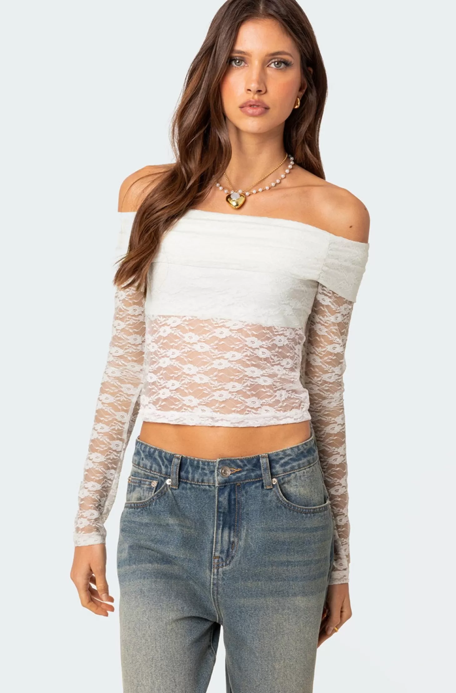 edikted Elysia Fold Over Sheer Lace Top* Long Sleeve Tops | Tops