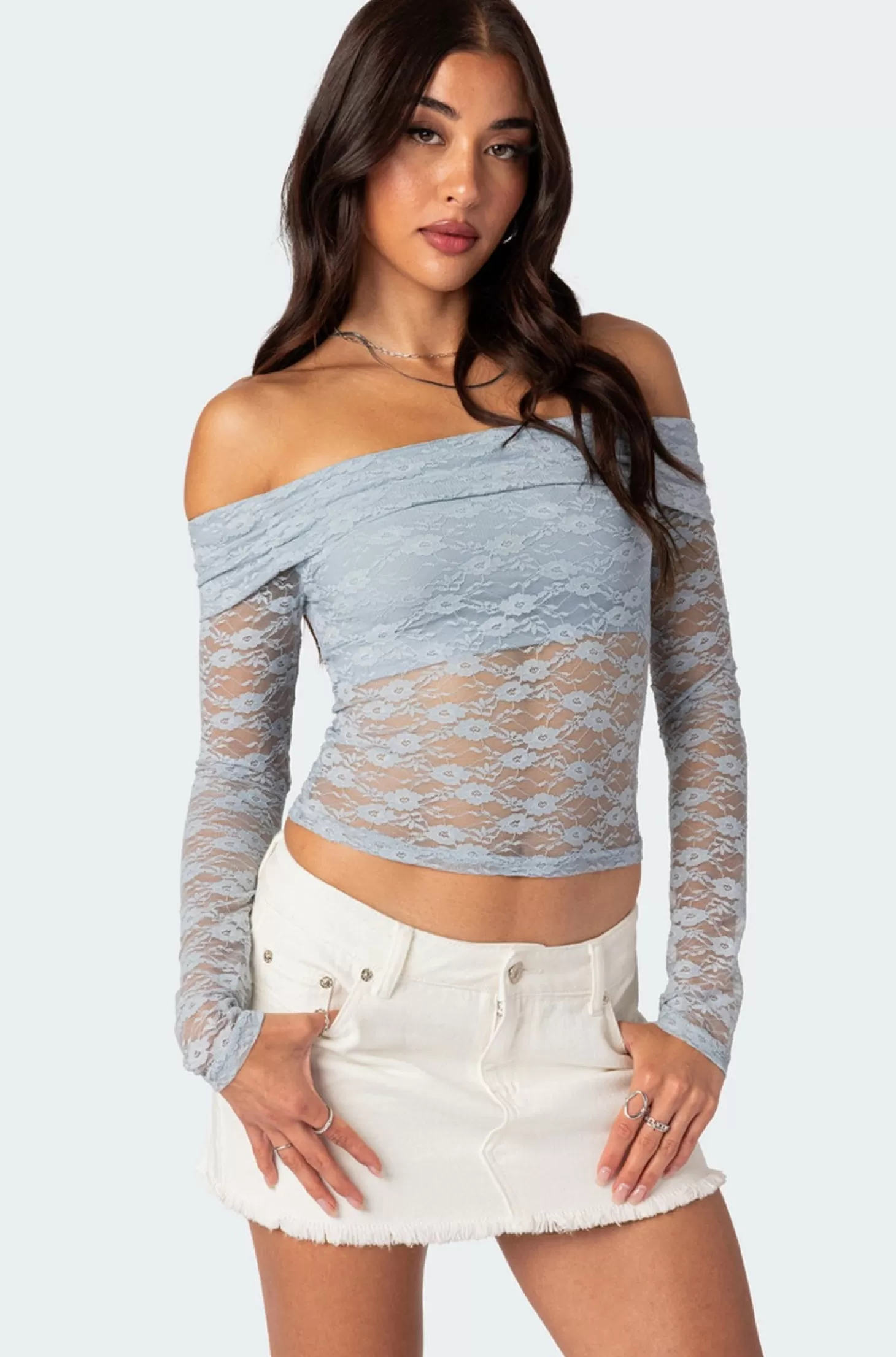 edikted Elysia Fold Over Sheer Lace Top* Long Sleeve Tops | Tops