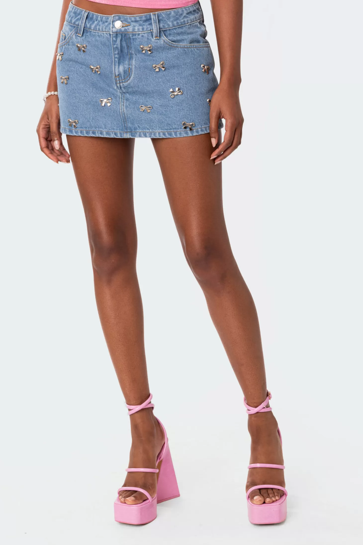 edikted Elysse Bow Embellished Denim Mini Skirt* Skirts | Skirts