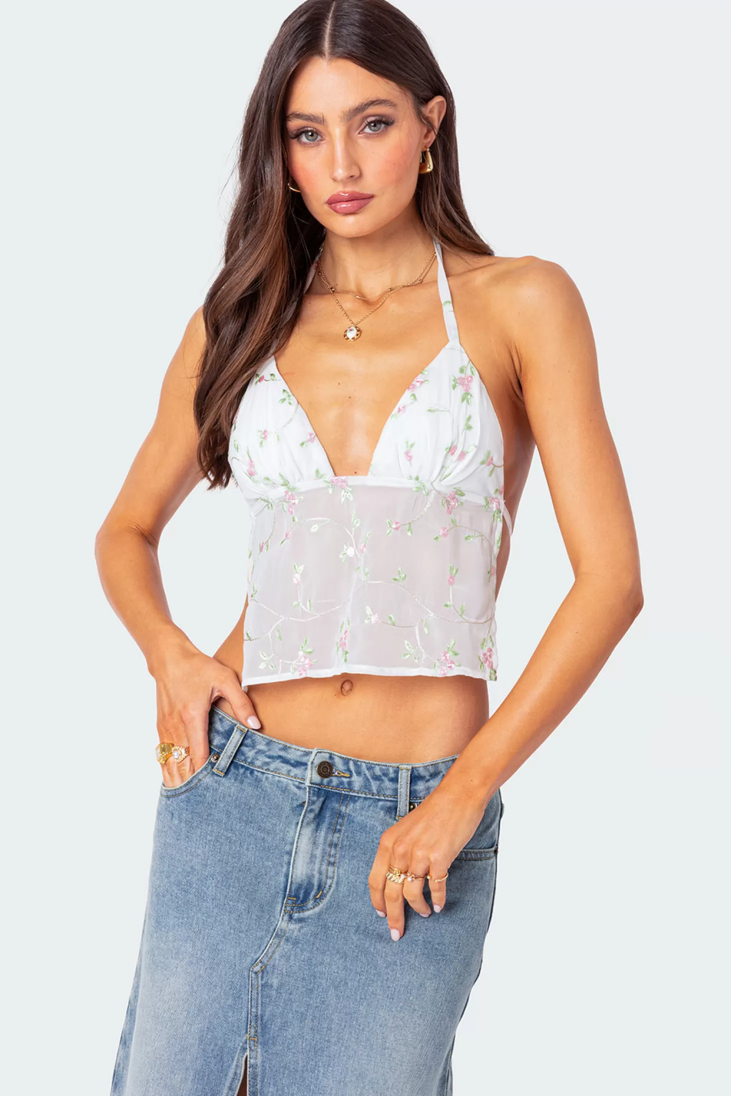 edikted Embroidered Open Back Top* Tops