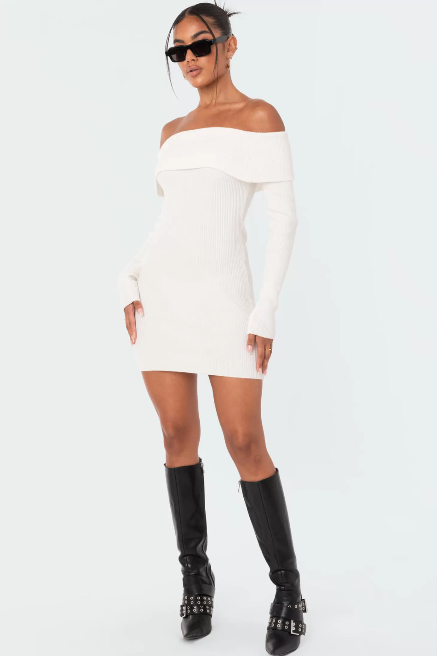 edikted Emma Fold Over Knitted Dress* Mini Dresses | Long Sleeve Tops