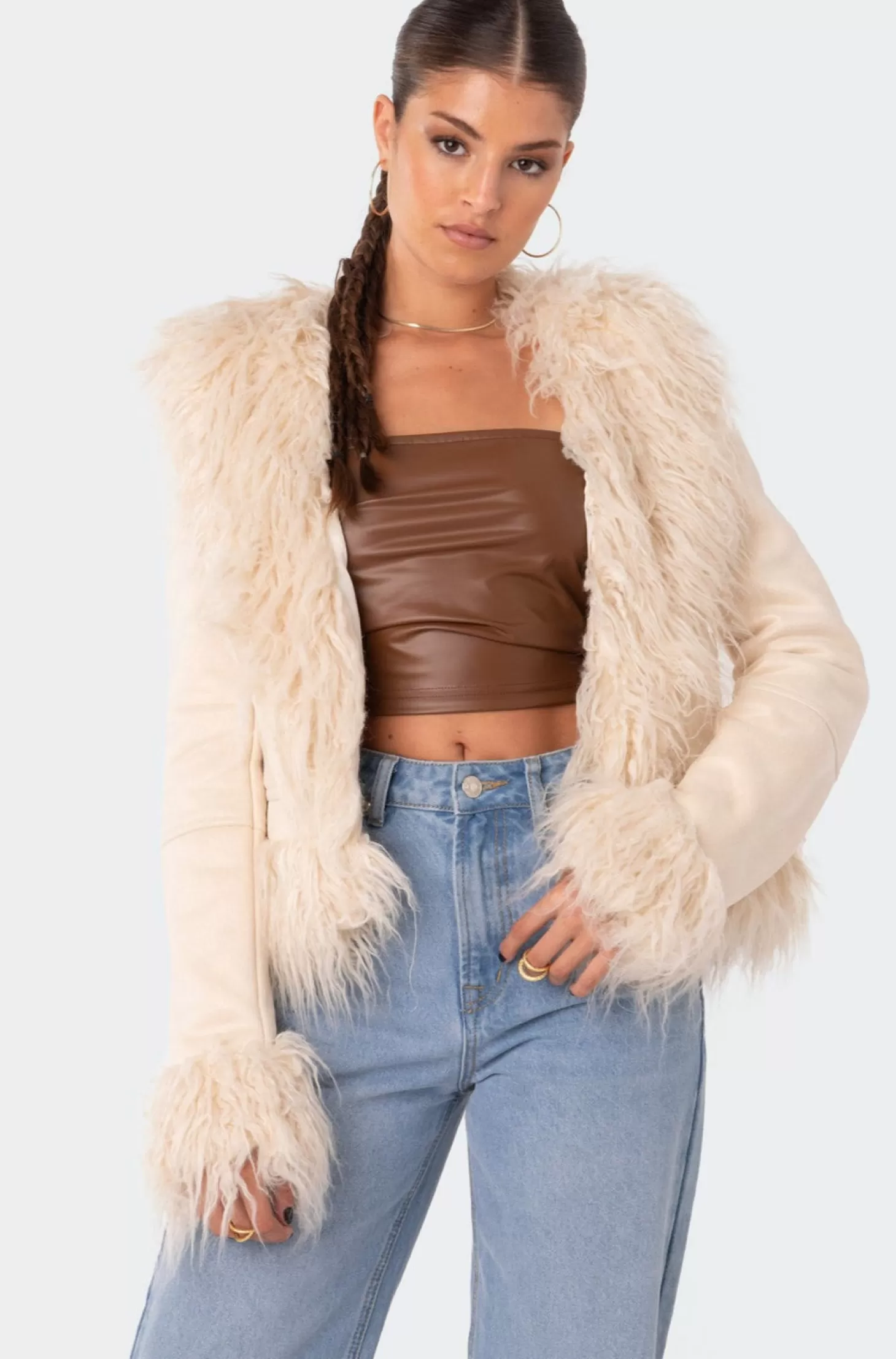 edikted Faux Fur Trim Coat* Jackets & Coats