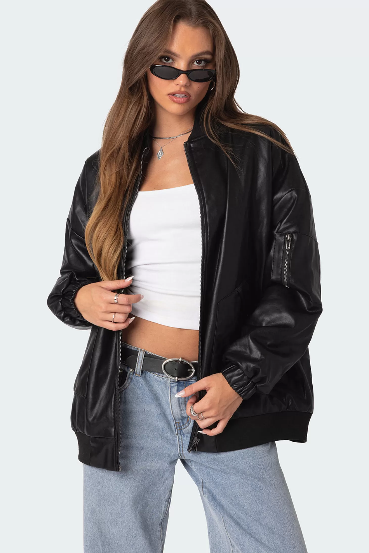 edikted Faux Leather Oversized Bomber Jacket* Jackets & Coats