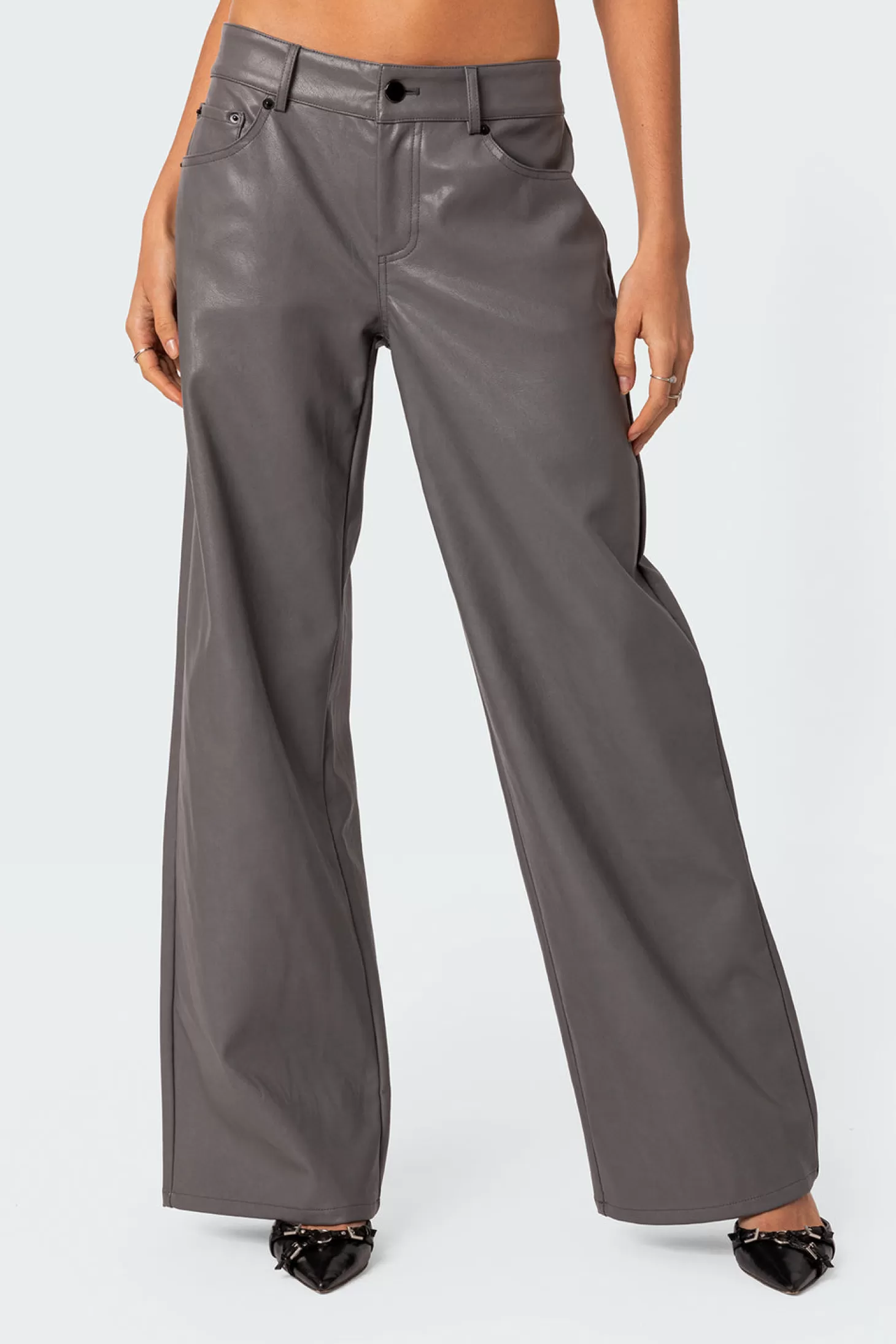 edikted Faux Leather Straight Leg Pants* Pants | Pants