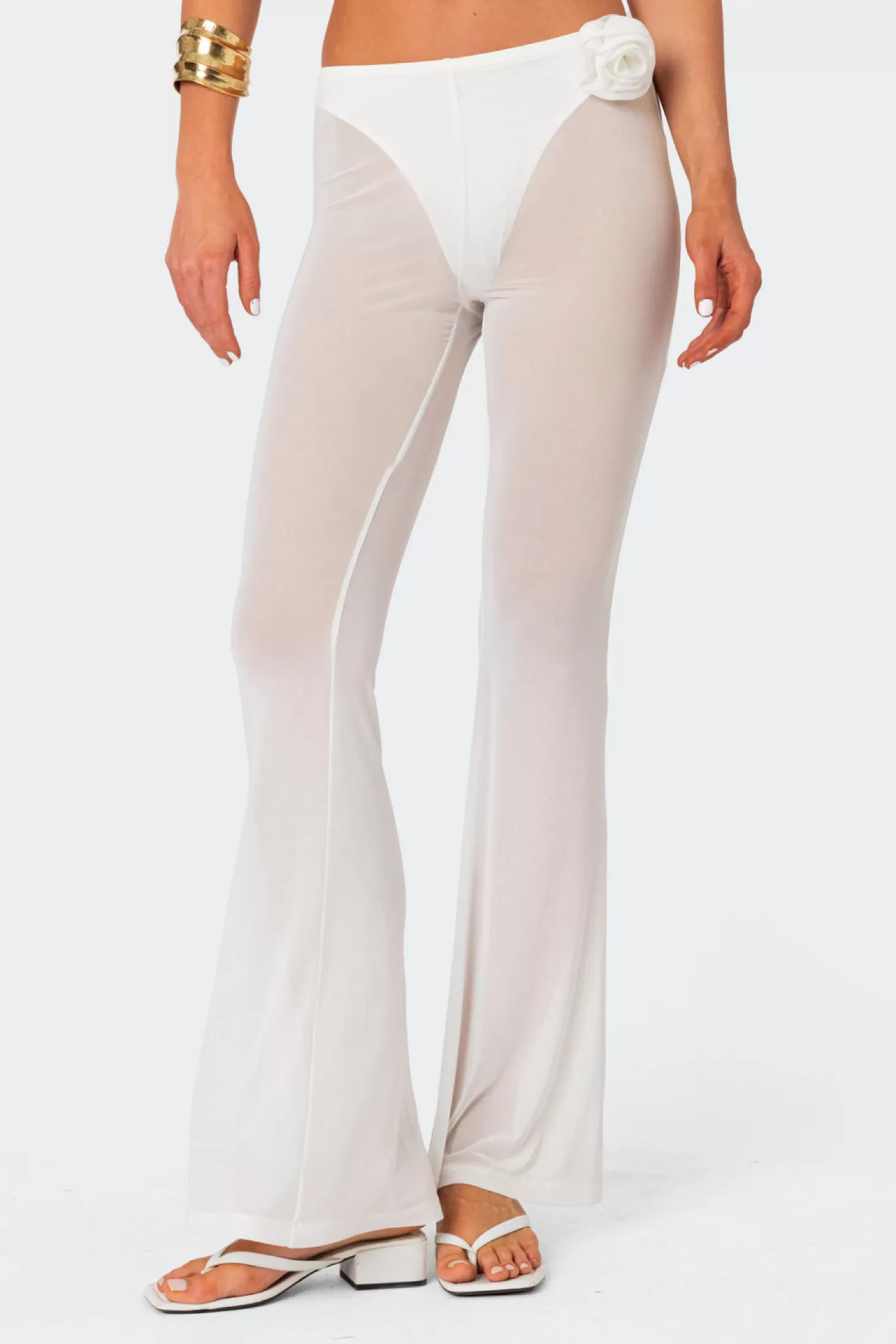 edikted Flo Sheer Mesh Flared Pants* Pants | Pants