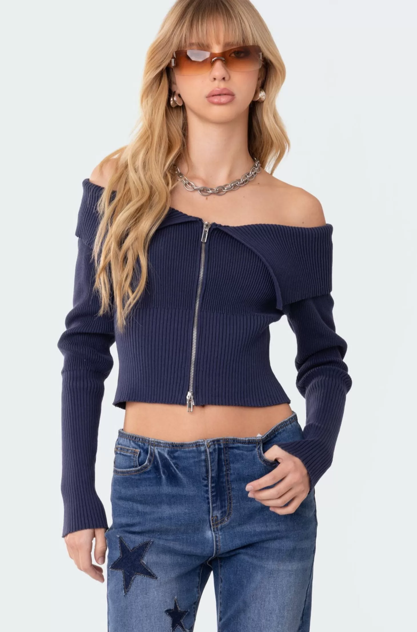 edikted Fold Over Double Zip Knit Top* Long Sleeve Tops | Knitted Tops