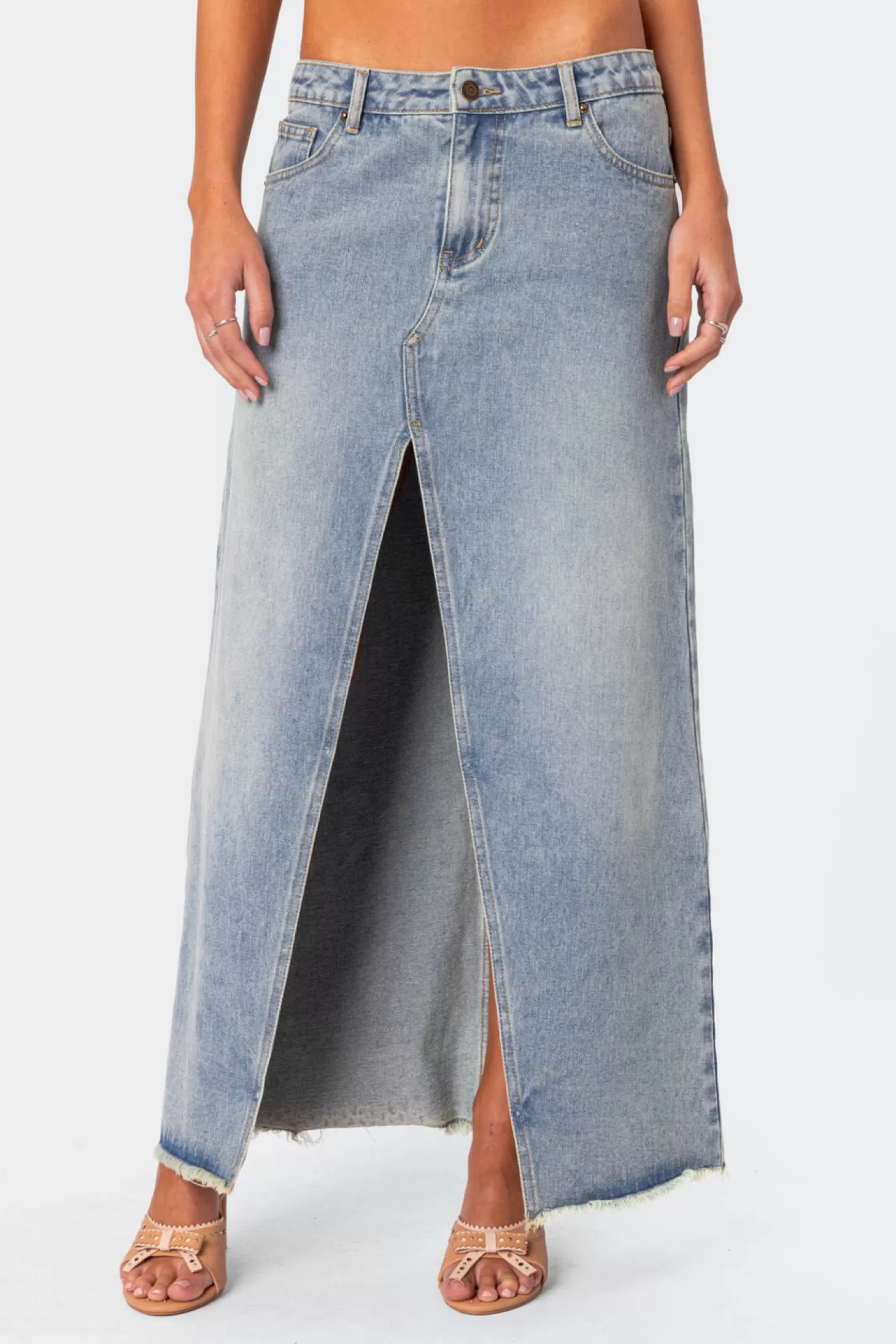 edikted Front Slit Washed Denim Maxi Skirt* Skirts | Skirts