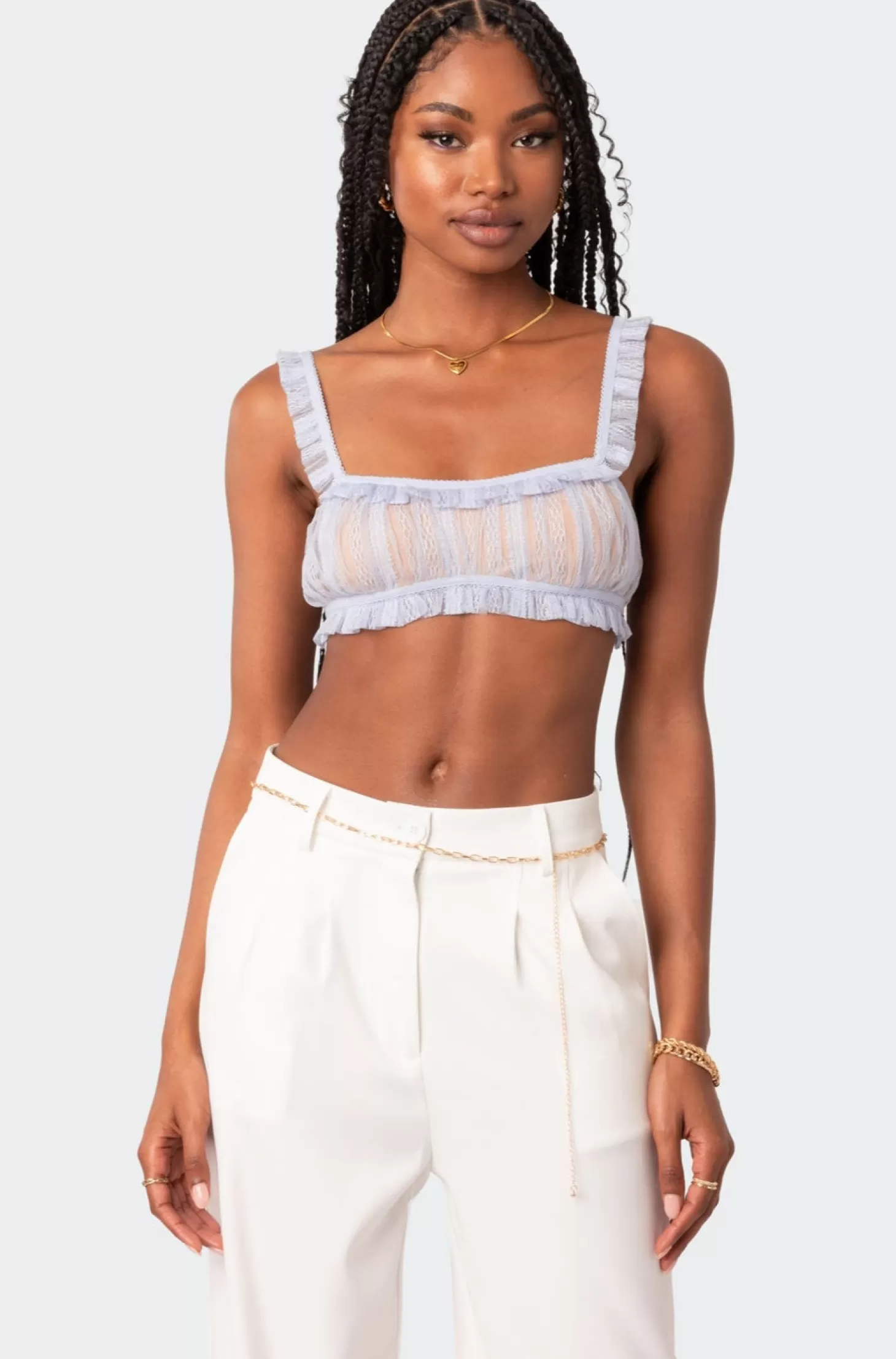 edikted Gabi Ruffle Sheer Lace Bralette* Crop Tops