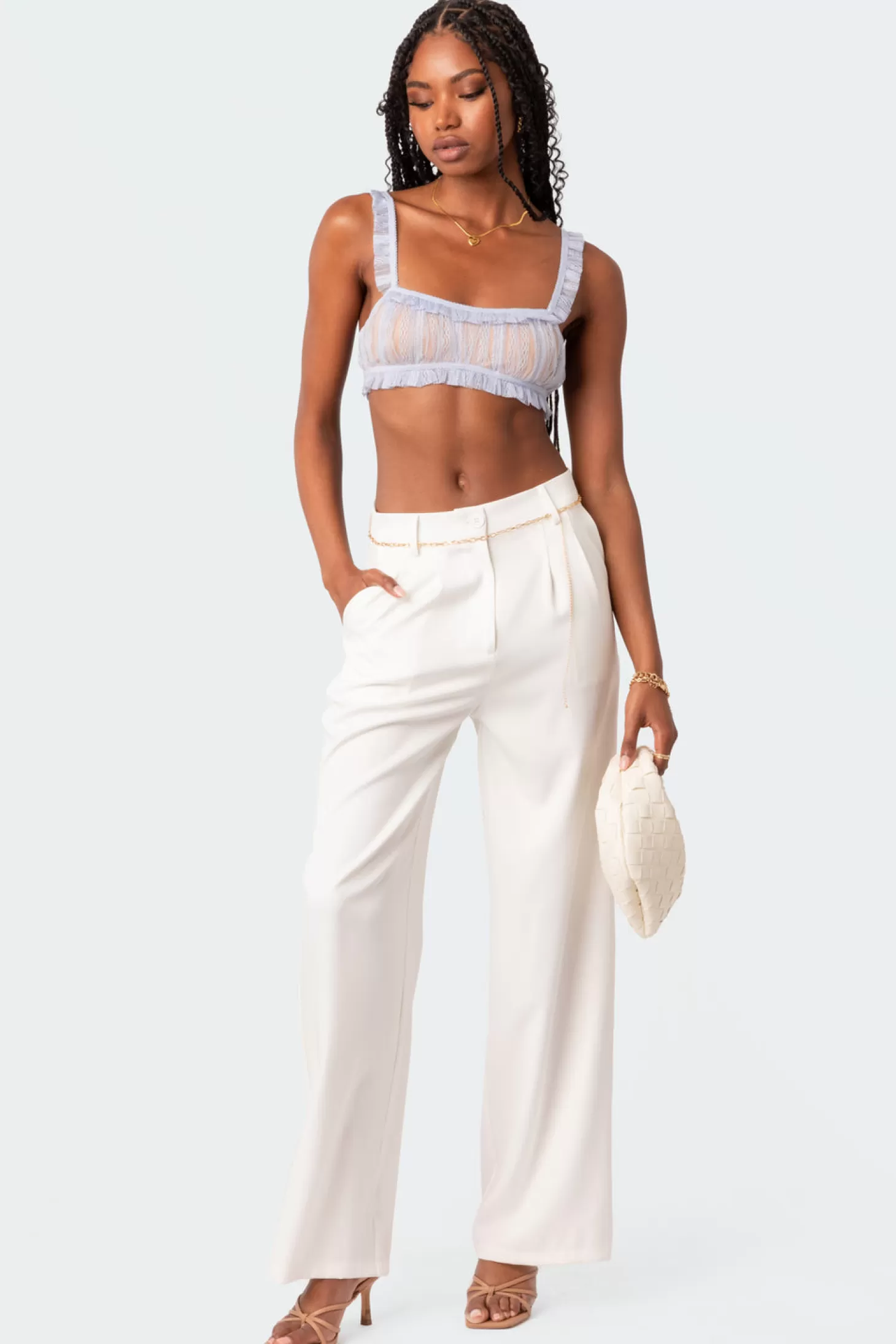 edikted Gabi Ruffle Sheer Lace Bralette* Crop Tops