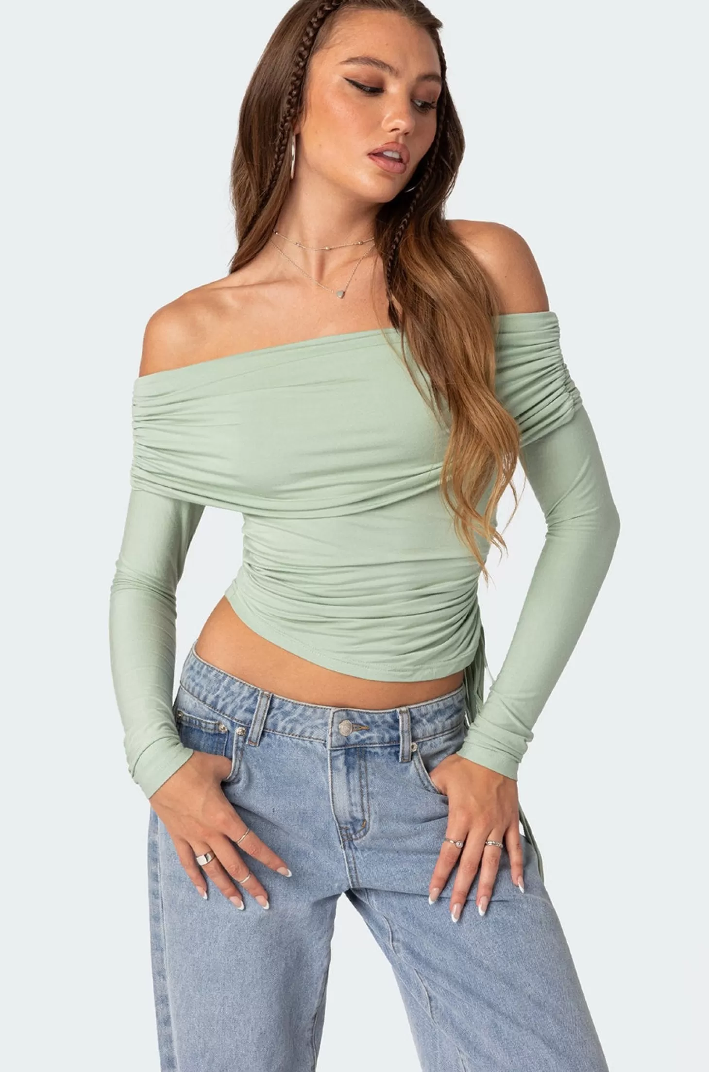 edikted Gathered Fold Over Drawstring Top* Long Sleeve Tops