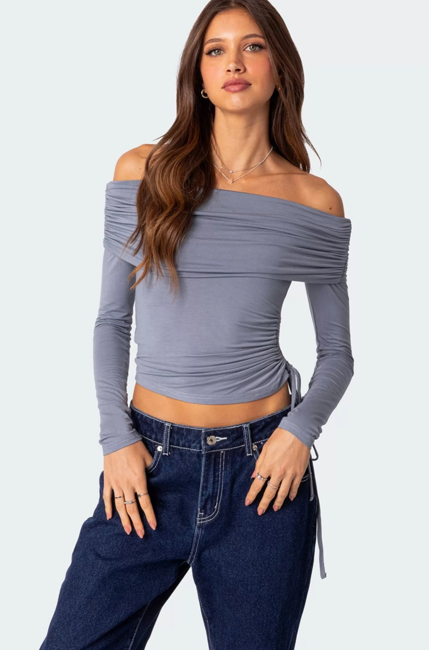 edikted Gathered Fold Over Drawstring Top* Long Sleeve Tops