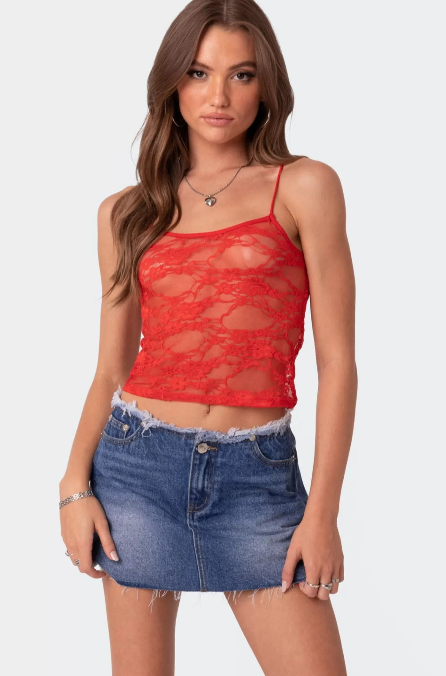 edikted Gianna Sheer Lace Tank Top* Tank Tops