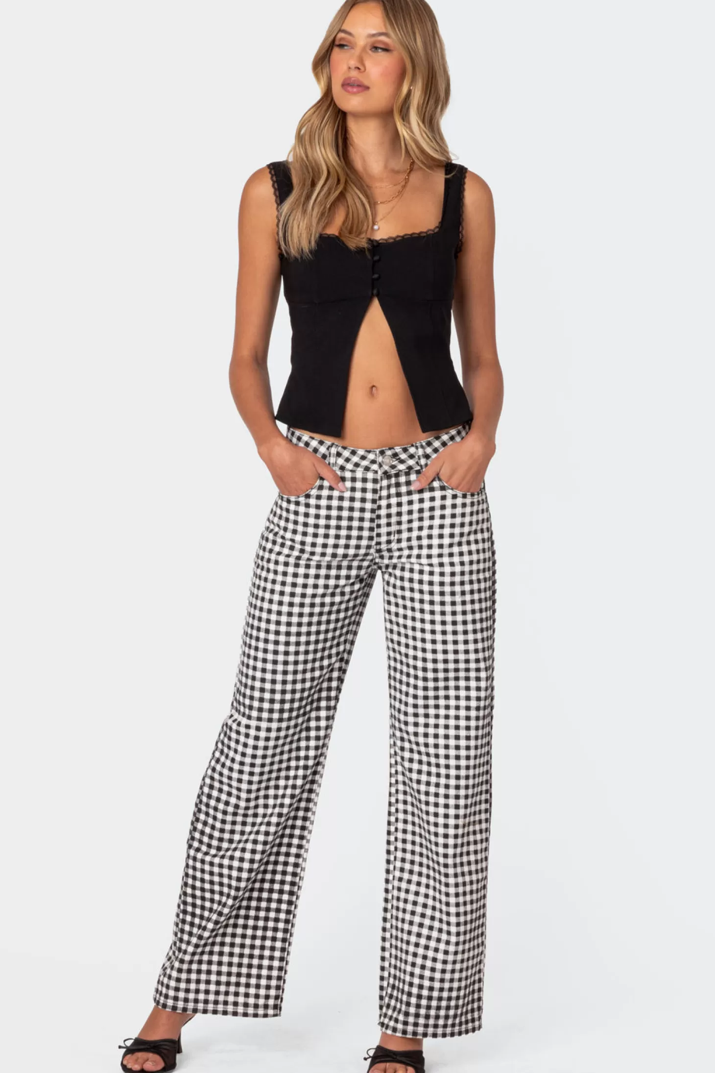 edikted Gingham Printed Low Rise Jeans* Jeans | Jeans