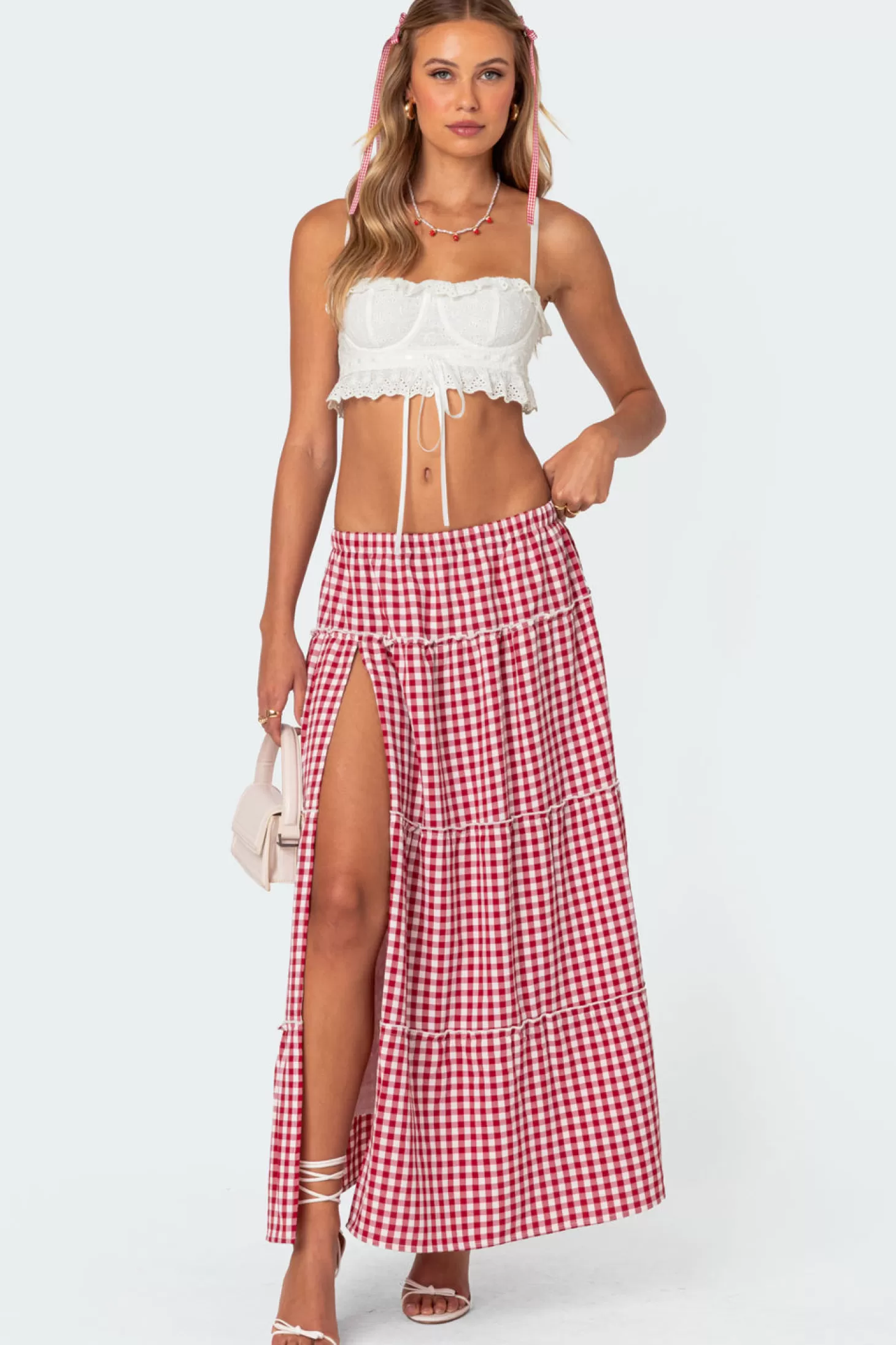 edikted Gingham Side Slit Tie Maxi Skirt* Skirts | Skirts