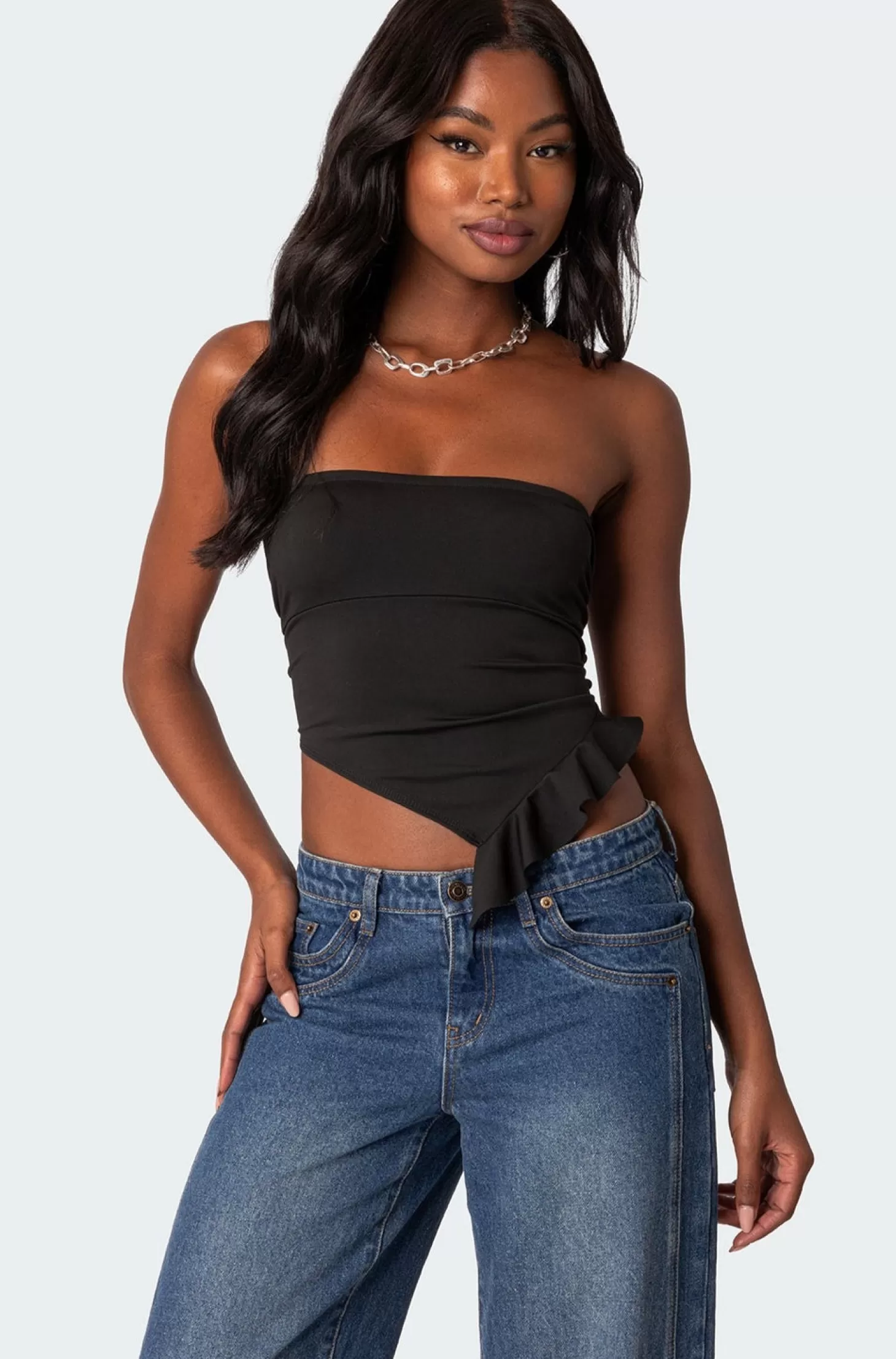 edikted Hayley Lace Up Ruffle Tube Top* Strapless Tops | Tops