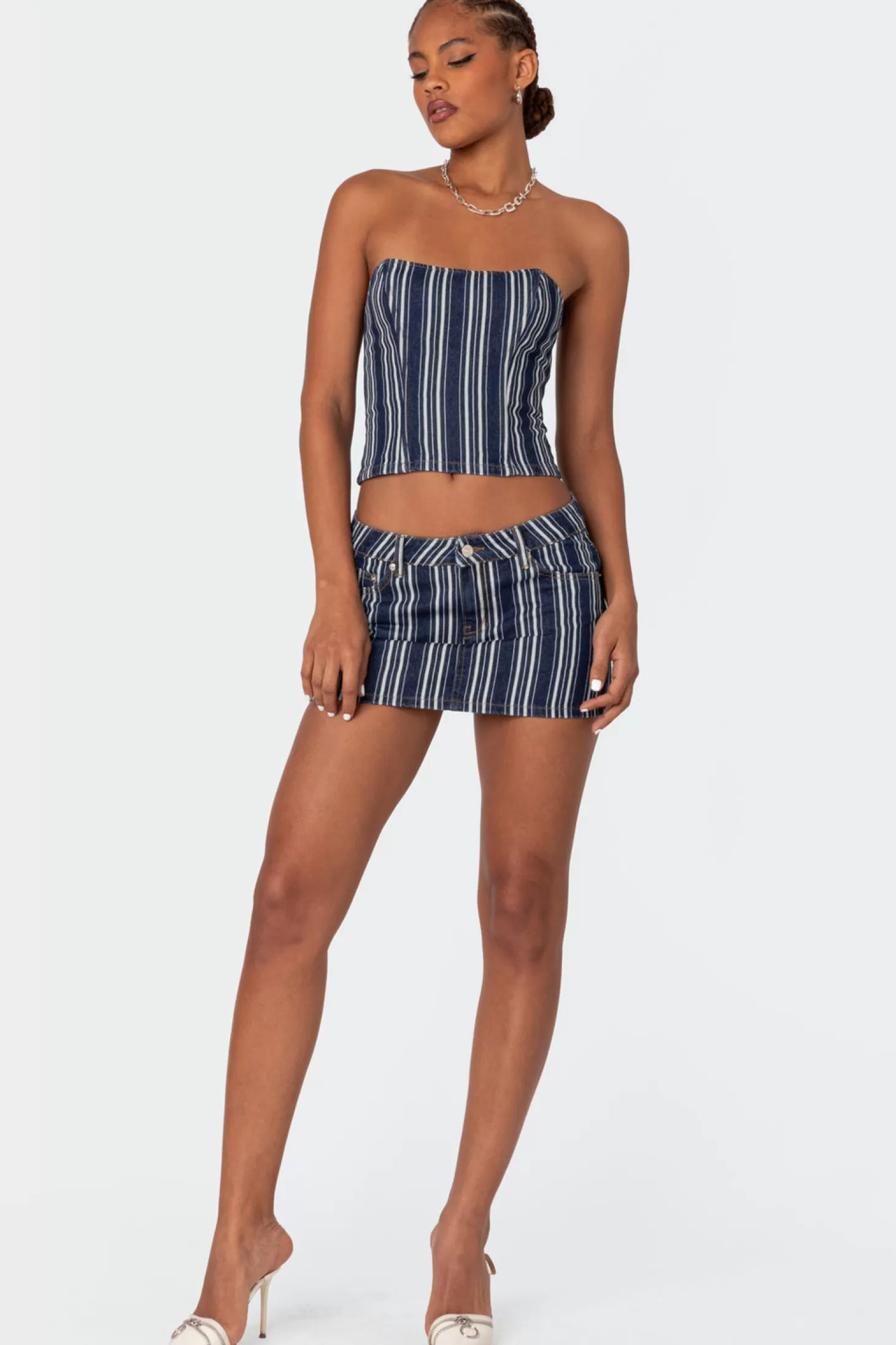 edikted Inez Striped Denim Mini Skirt* Skirts | Skirts