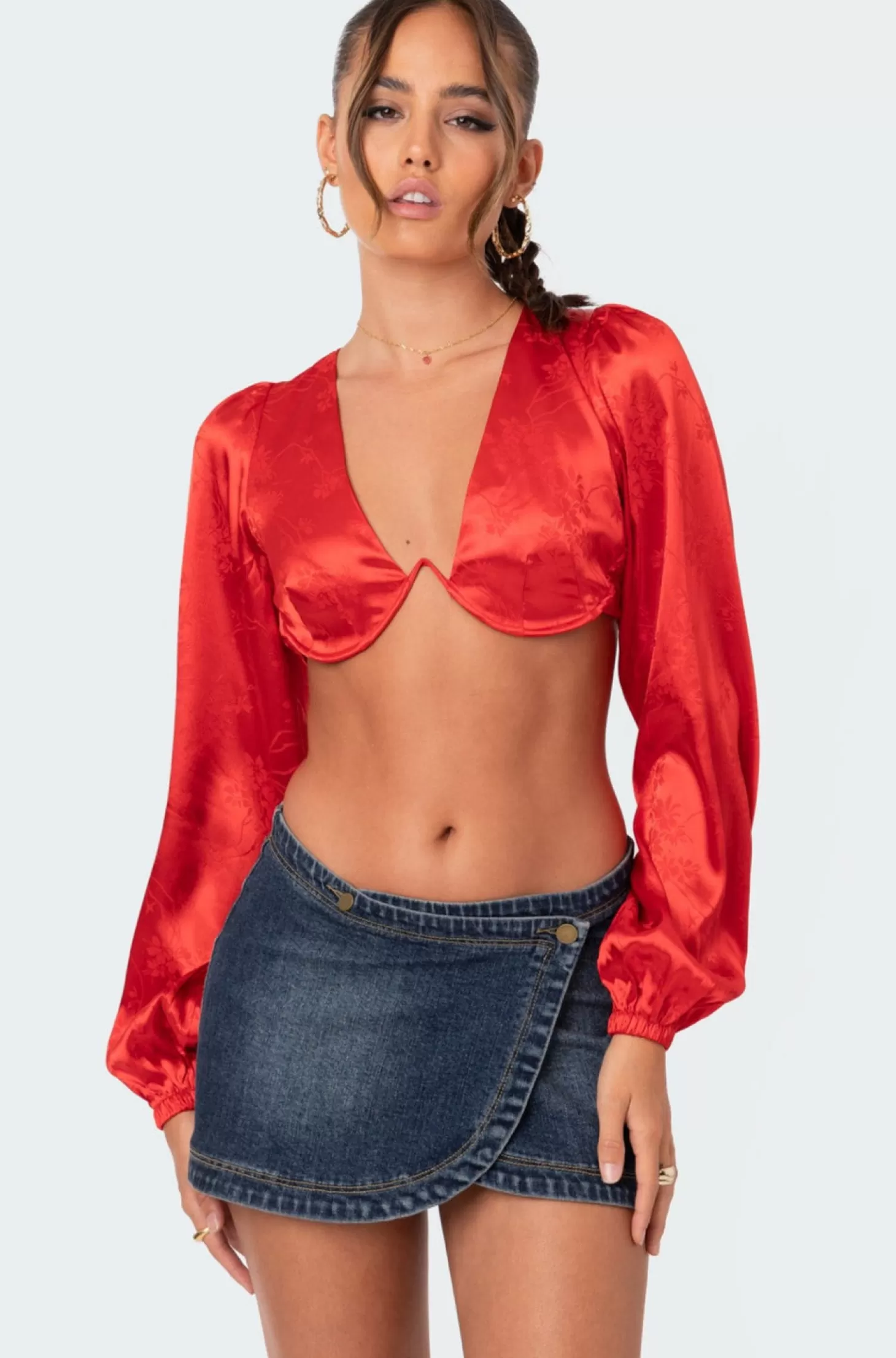 edikted Iris Satin Open Back Bra Top* Crop Tops | Long Sleeve Tops