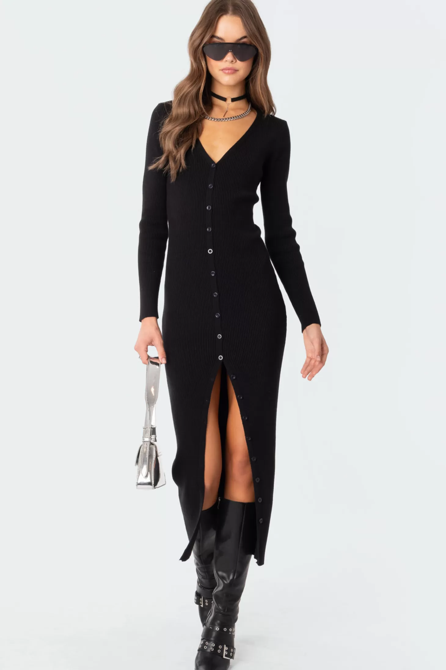 edikted Jazlyn Knitted Button Up Maxi Dress* Maxi Dresses | Long Sleeve Tops