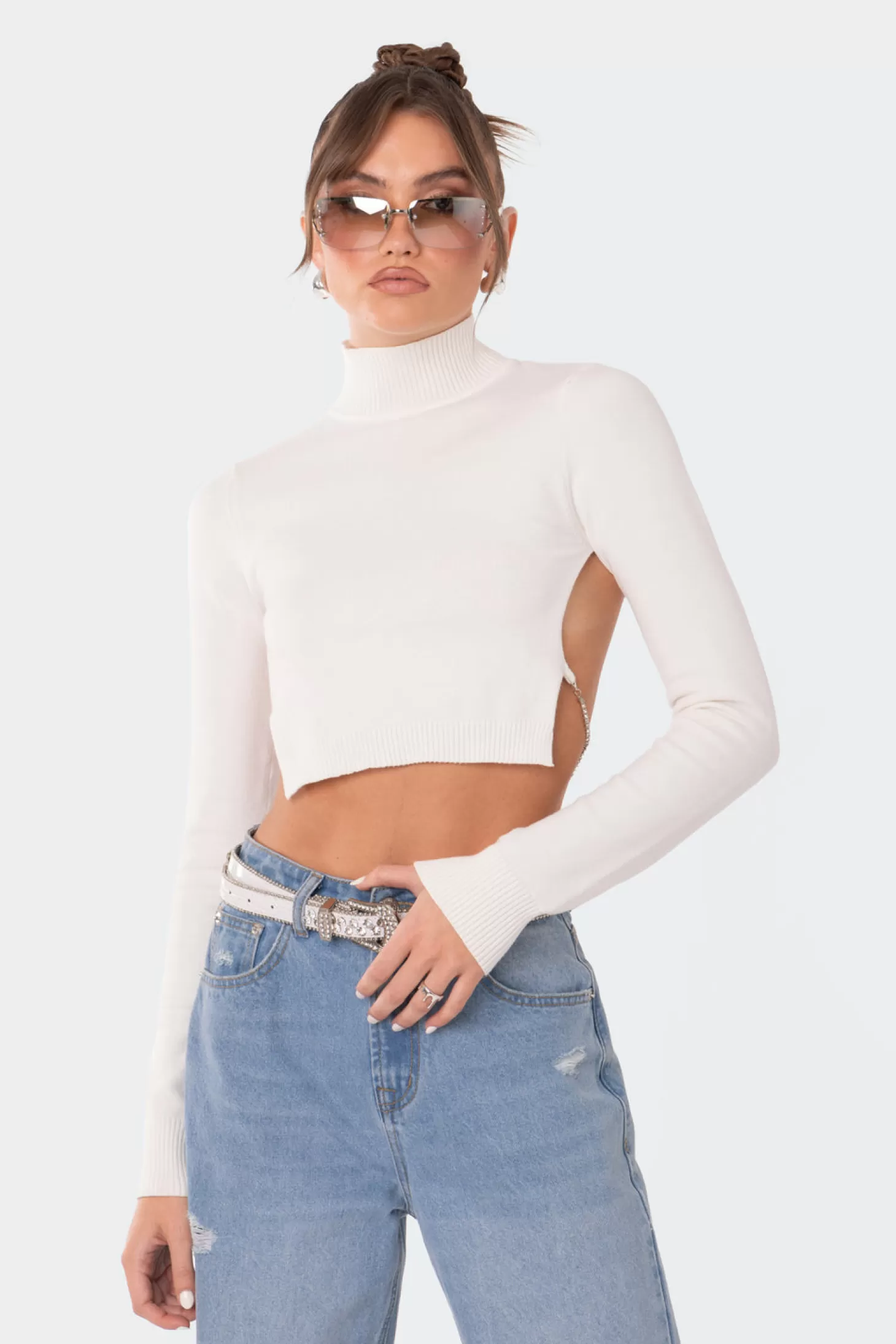 edikted Jenna Knitted Open Back Top* Crop Tops | Long Sleeve Tops