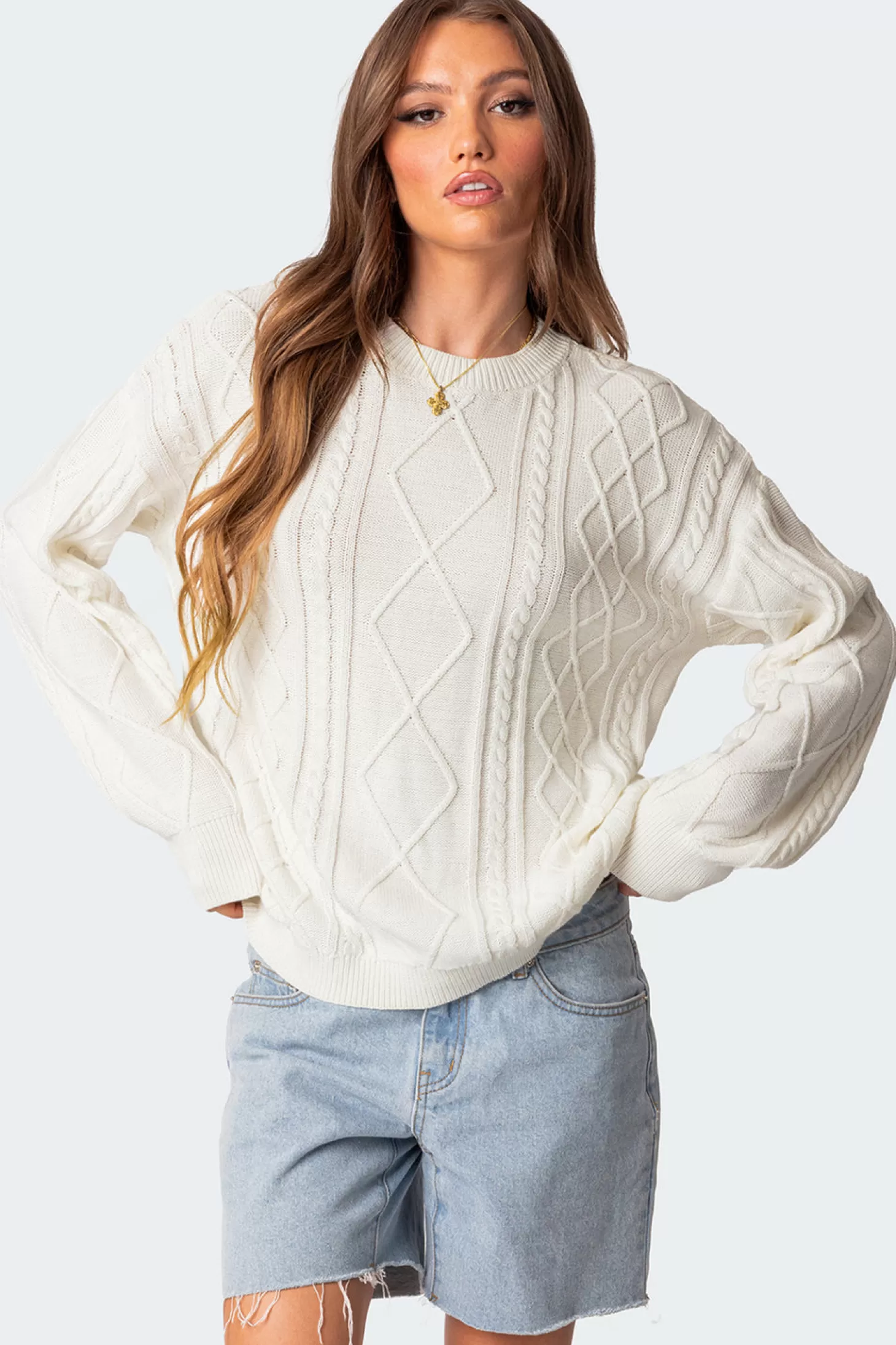 edikted Jessy Cable Knit Oversized Sweater* Sweaters & Cardigans | Long Sleeve Tops