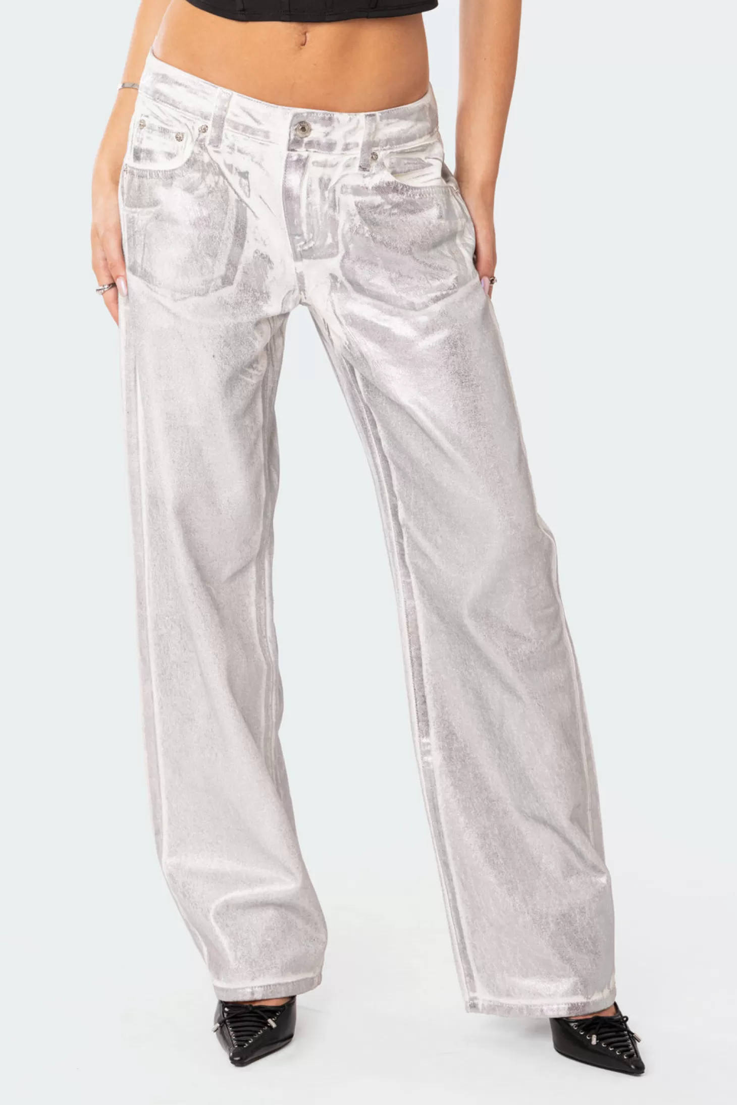 edikted Jolene Metallic Low Rise Jeans* Jeans | Jeans