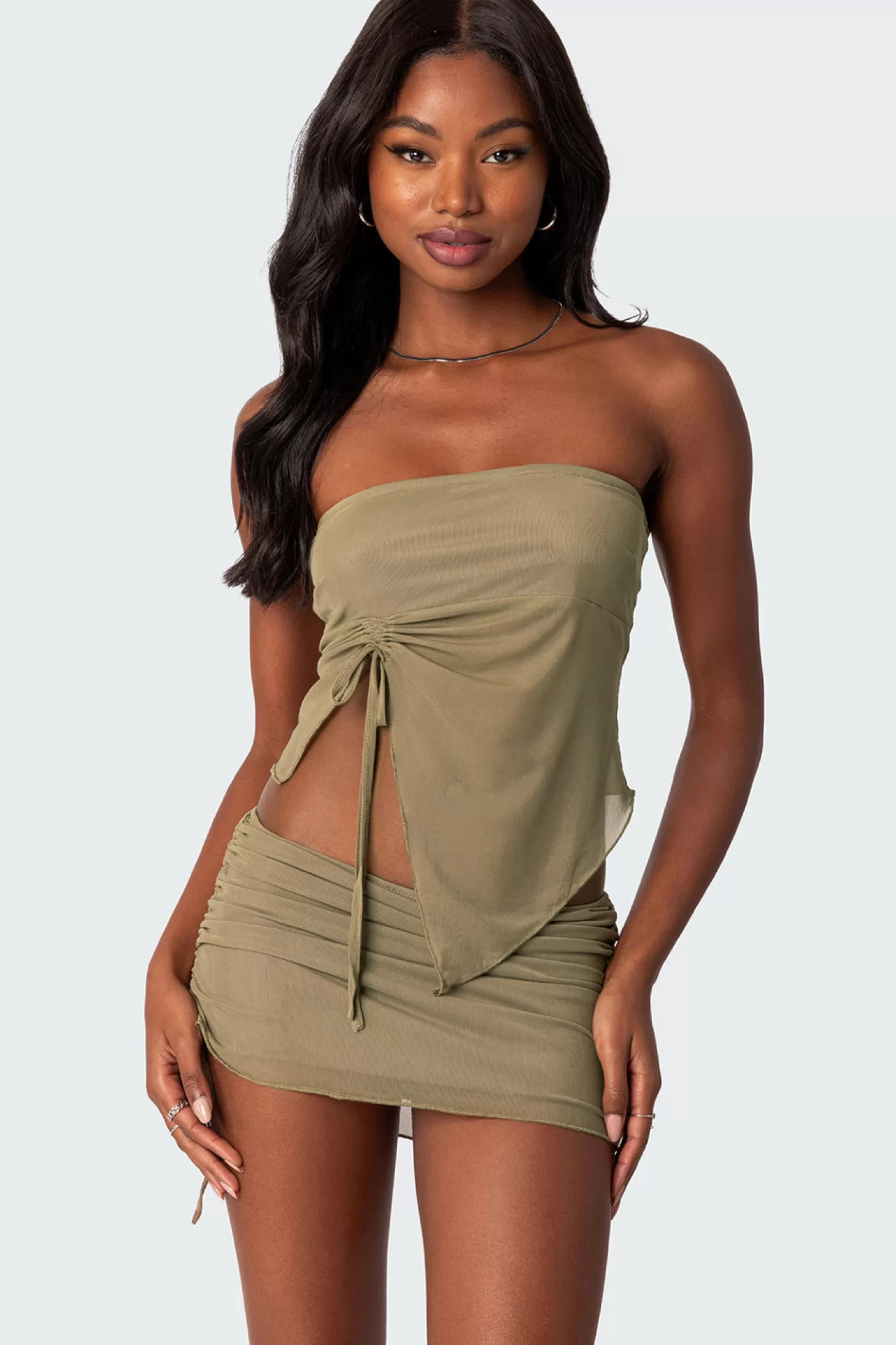 edikted Joy Asymmetric Sheer Mesh Tube Top* Strapless Tops | Tops