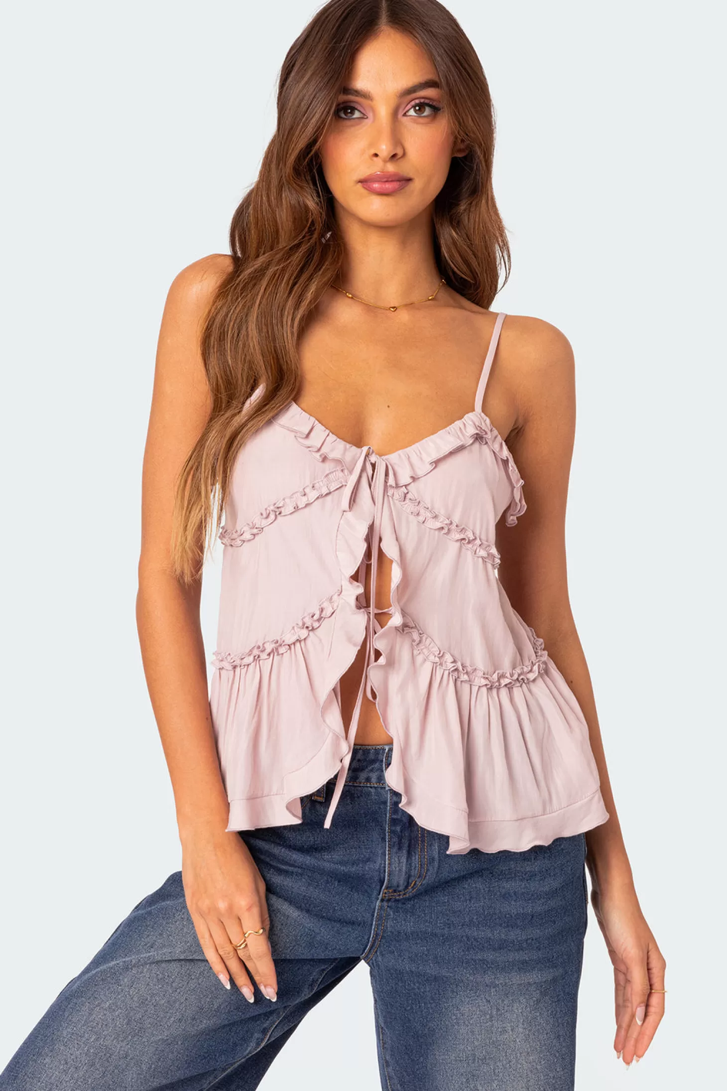 edikted Juniper Tie Front Ruffled Top* Tops