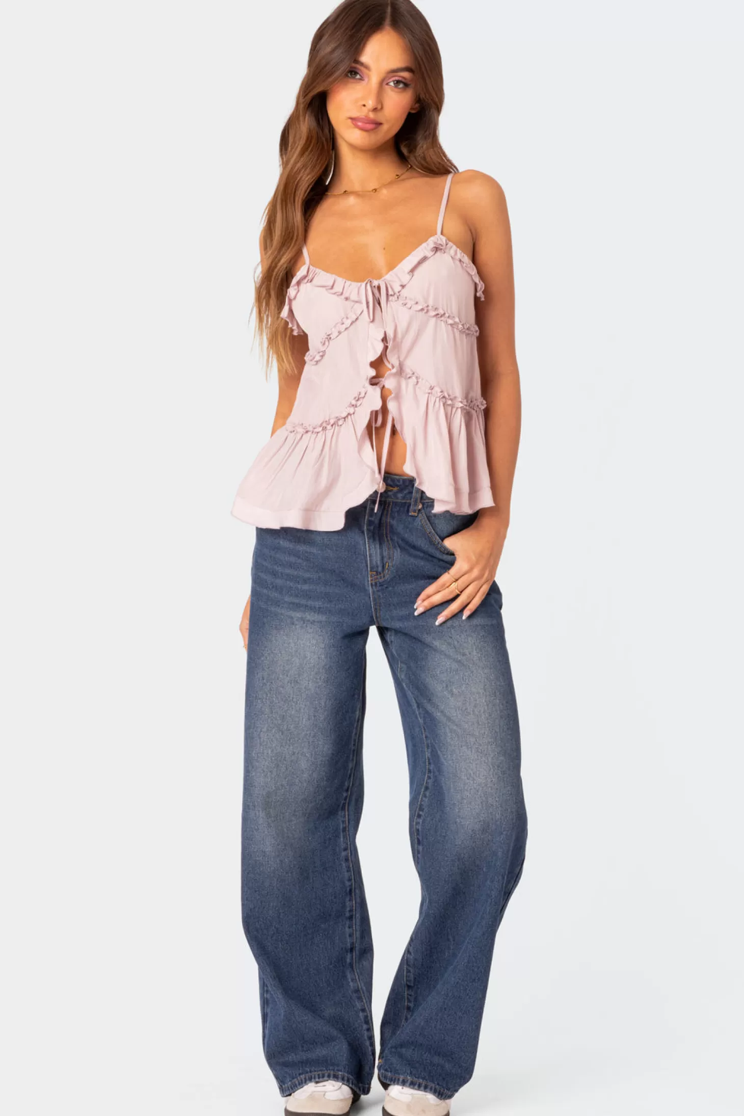 edikted Juniper Tie Front Ruffled Top* Tops