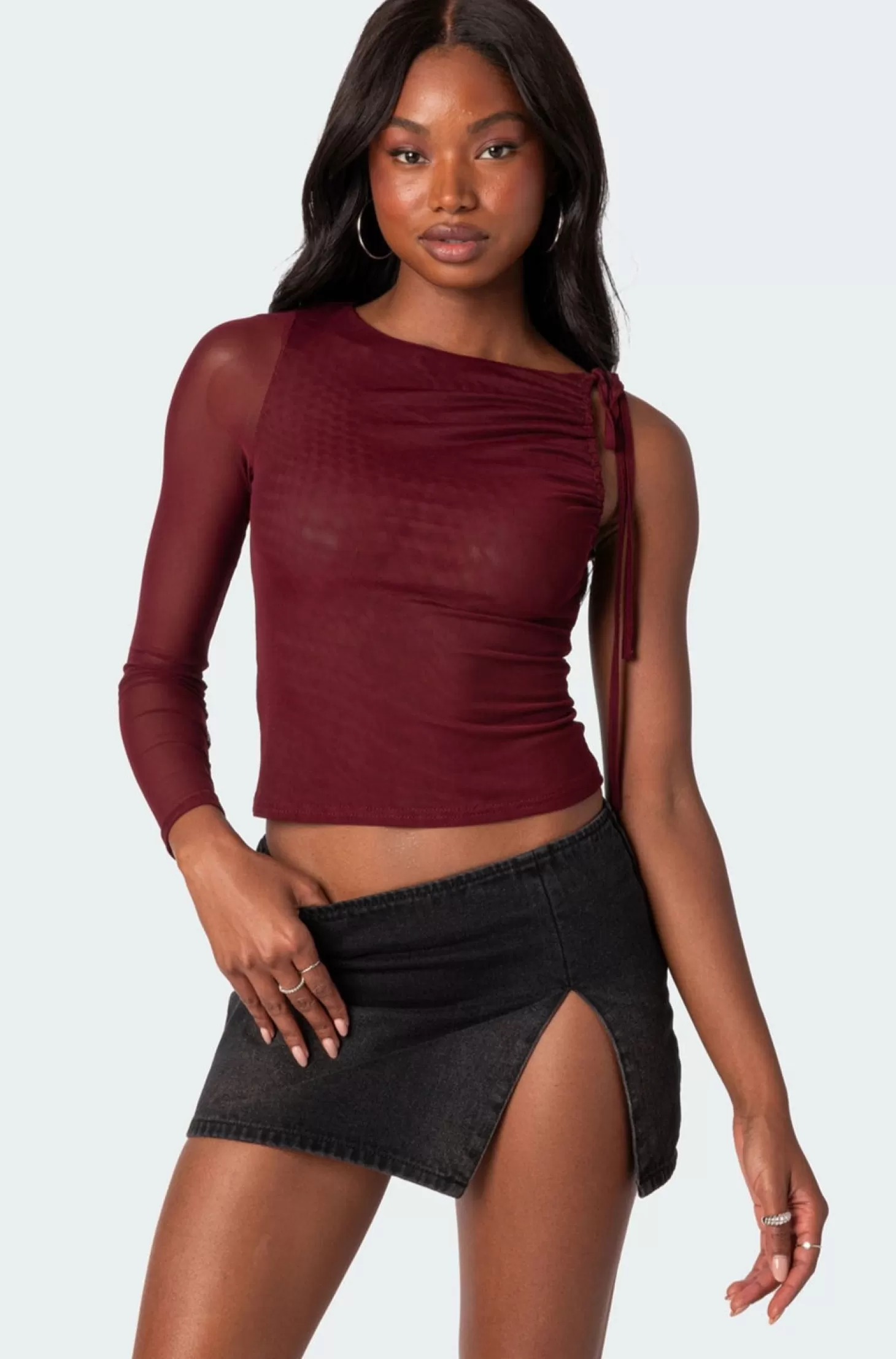 edikted Jupiter One Shoulder Mesh Top* Crop Tops | Long Sleeve Tops