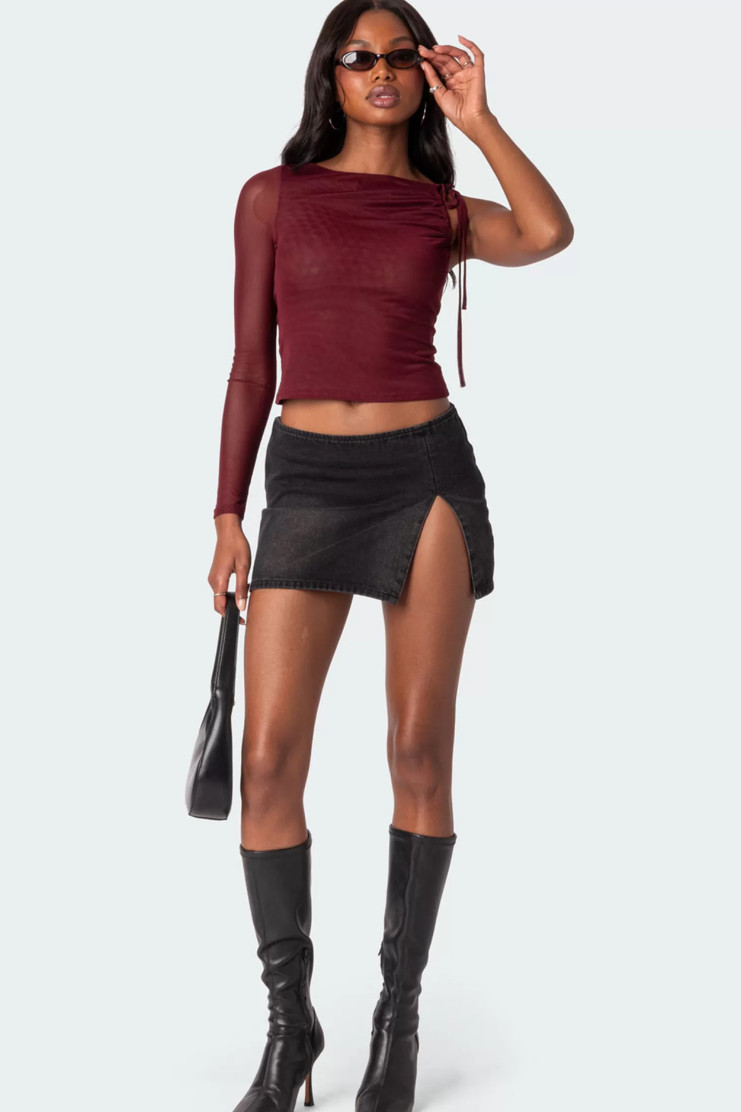 edikted Jupiter One Shoulder Mesh Top* Crop Tops | Long Sleeve Tops