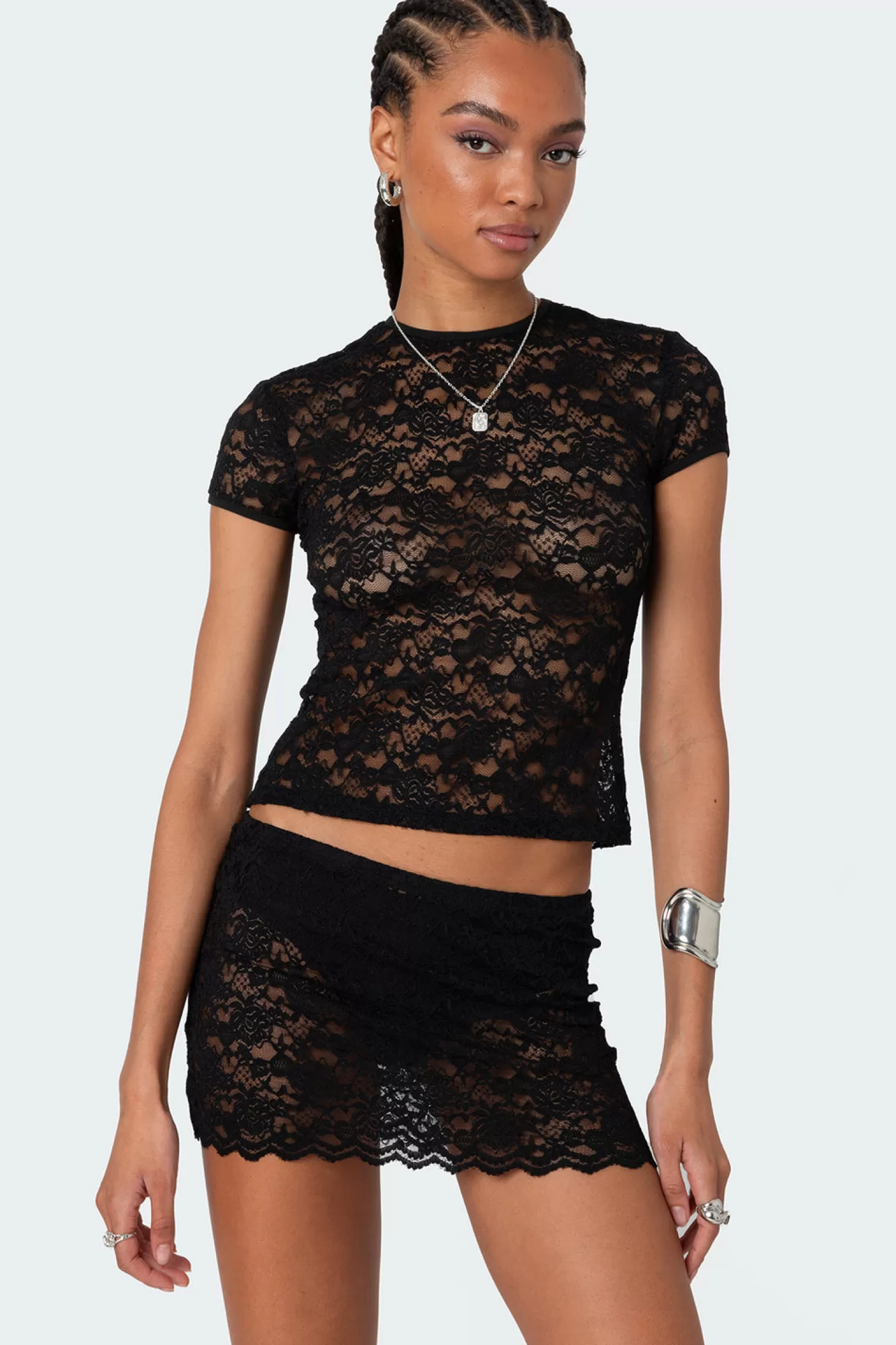 edikted Kaori Sheer Lace T Shirt* T-Shirts | Tops