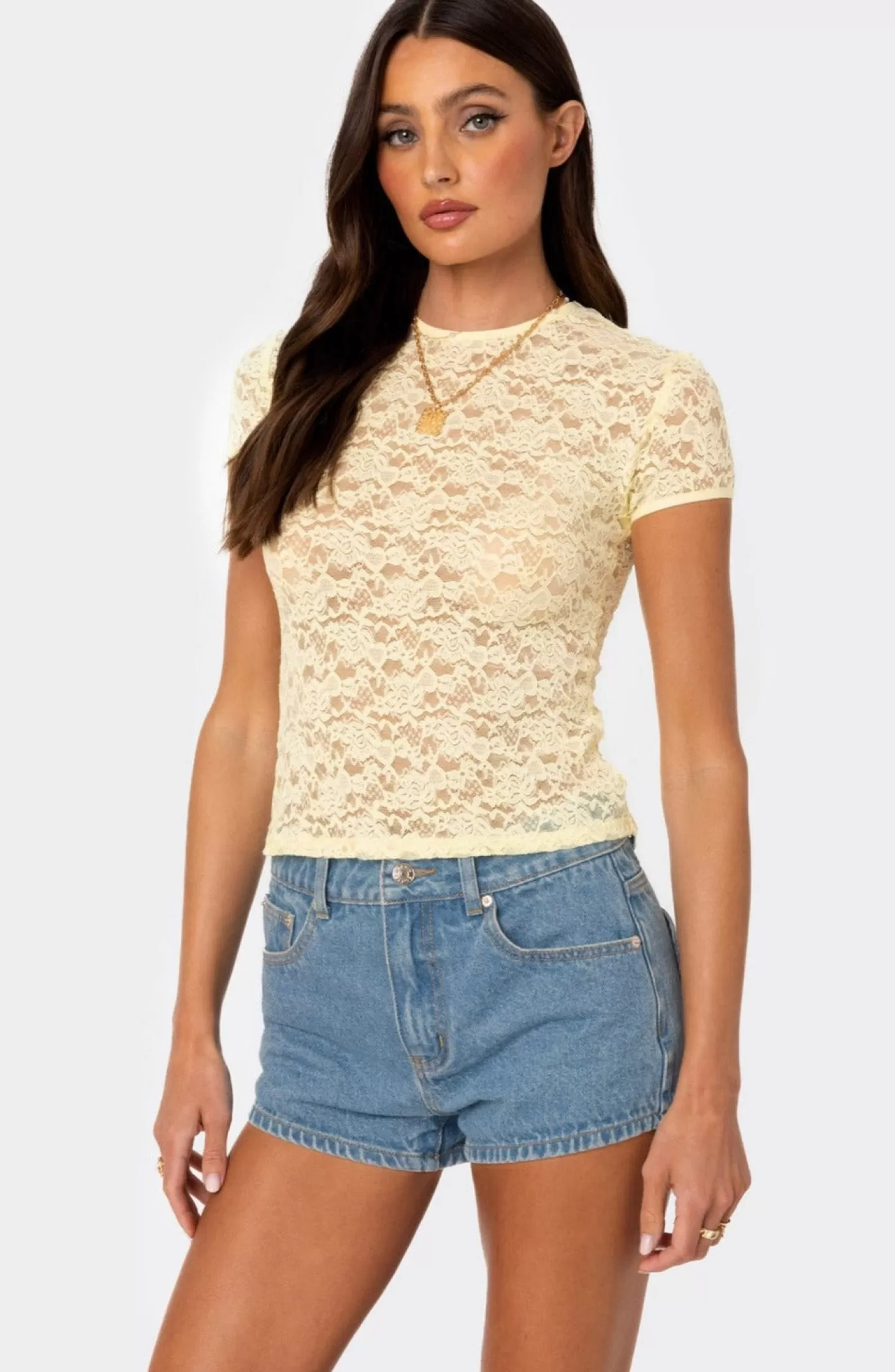 edikted Kaori Sheer Lace T Shirt* T-Shirts | Tops