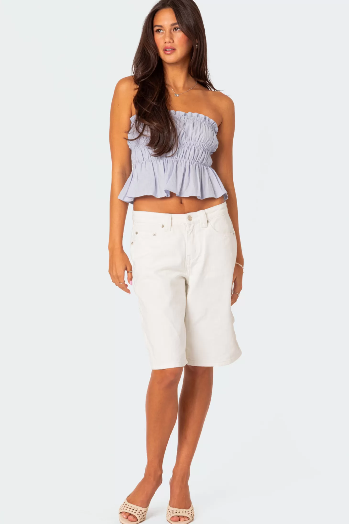 edikted Katherine Linen Look Scrunch Top* Strapless Tops