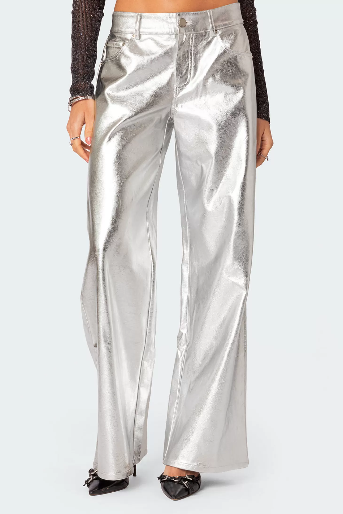 edikted Kim Metallic Faux Leather Pants* Jeans | Jeans