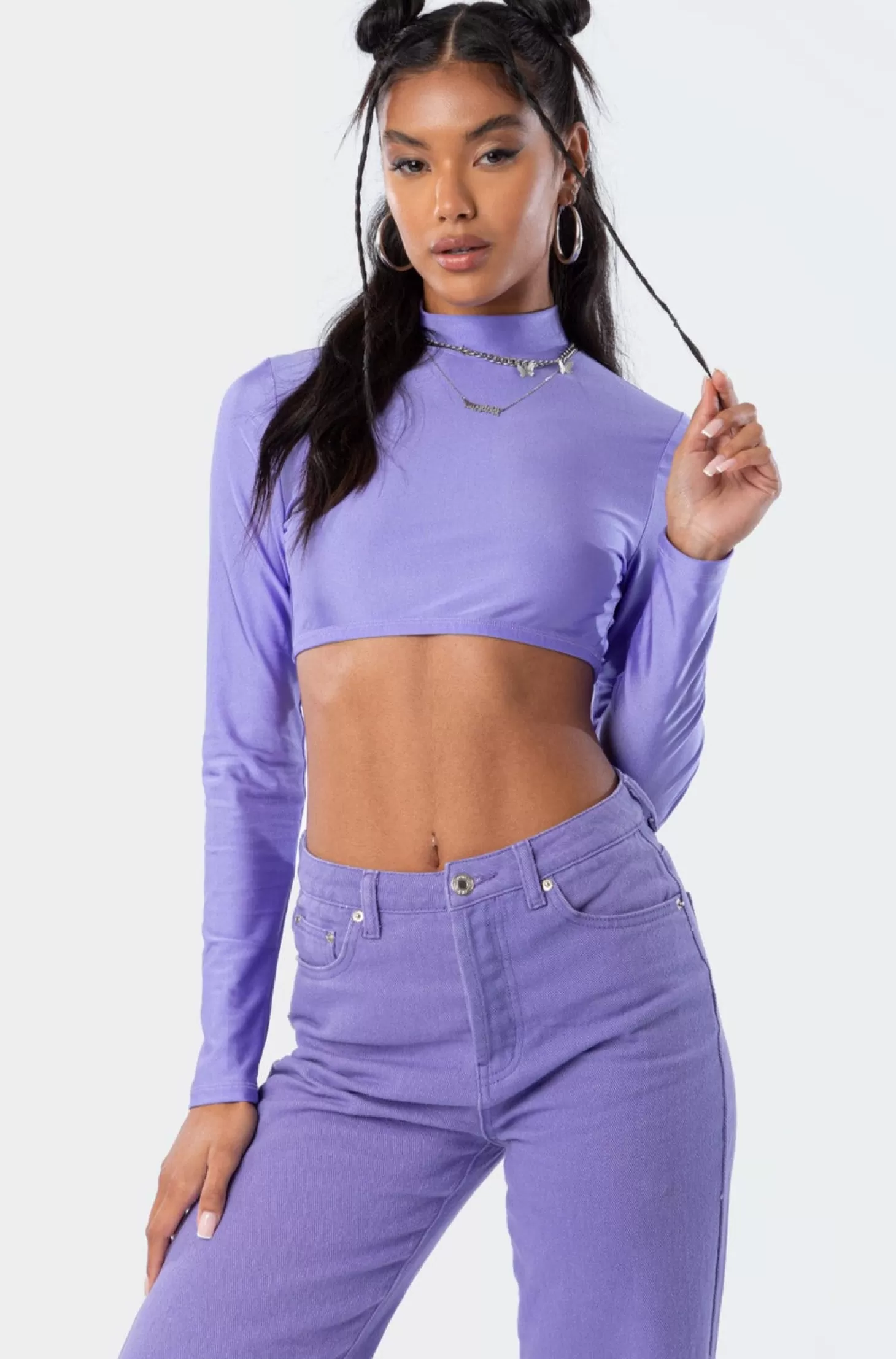 edikted Kimmy Shiny Crop Top* Crop Tops | Long Sleeve Tops