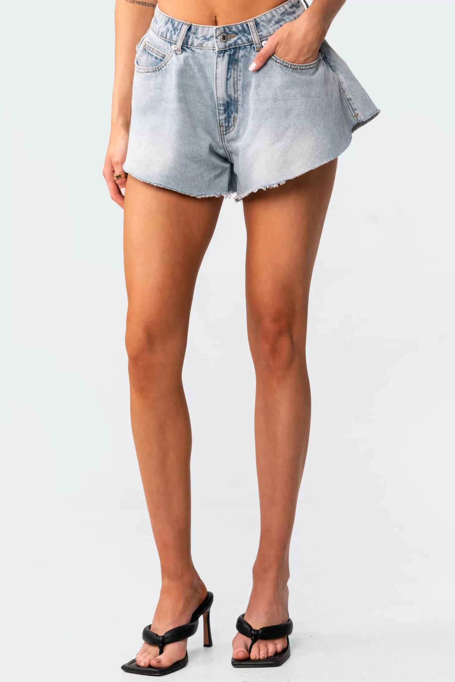 edikted Koi Flared Denim Shorts* Shorts | Shorts